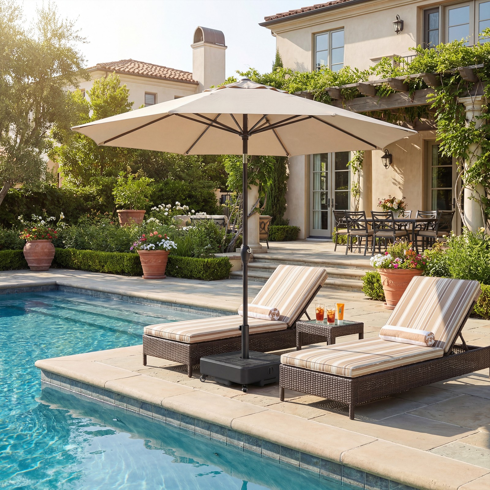 Patio Umbrella Base with Wheels, Heavy Duty Outdoor Umbrella Stand Holder