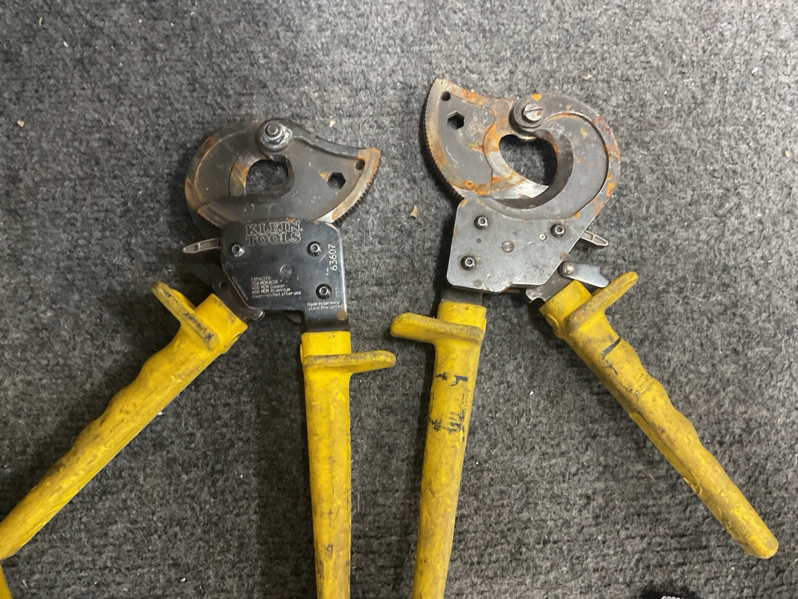 Lot of 3 Klein Tools Ratcheting Cable Cutters 63607 Moving Blade Klein