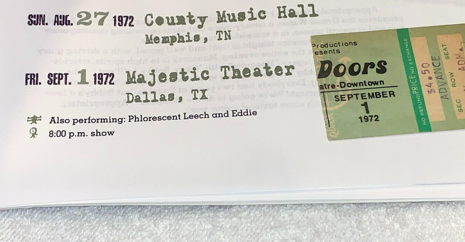 THE DOORS CONCERT TICKET STUB MAJESTIC THEATRE DALLAS TEXAS NO JIM MORRISON US