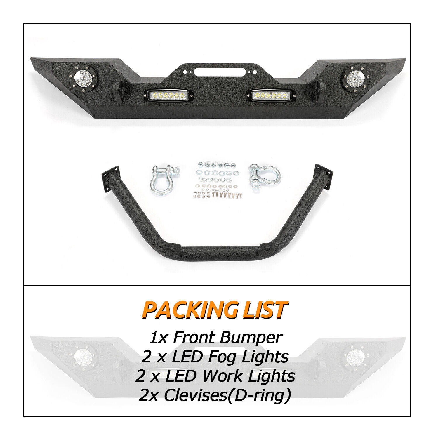 Steel Front Bumper w/LED Lights for Jeep Wrangler JK JL 07-22 Gladiator JT 20-22