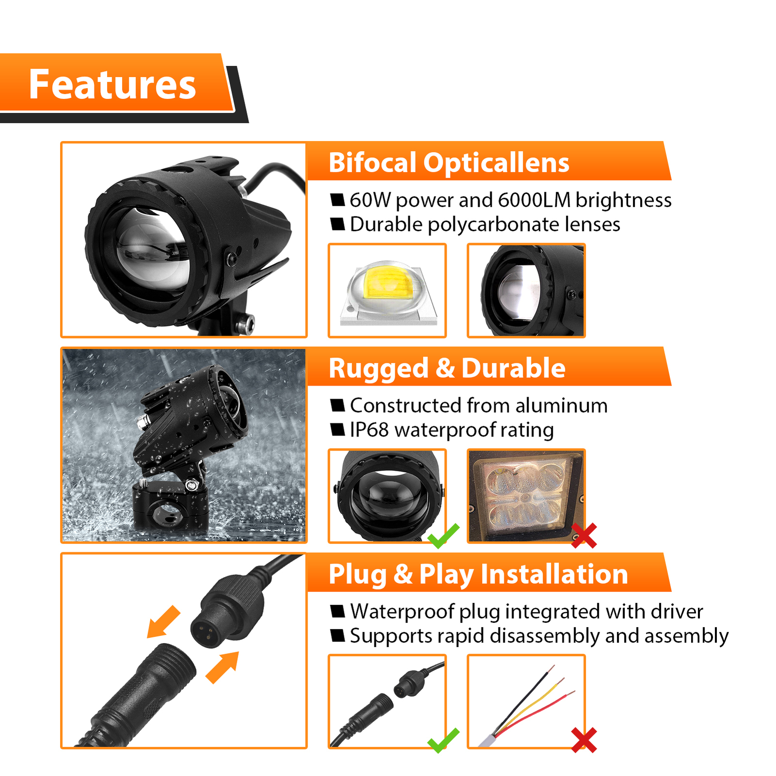 60W LED Auxiliary Driving Lights Mounting Bracket For Kawasaki KLR 650 2019-2024