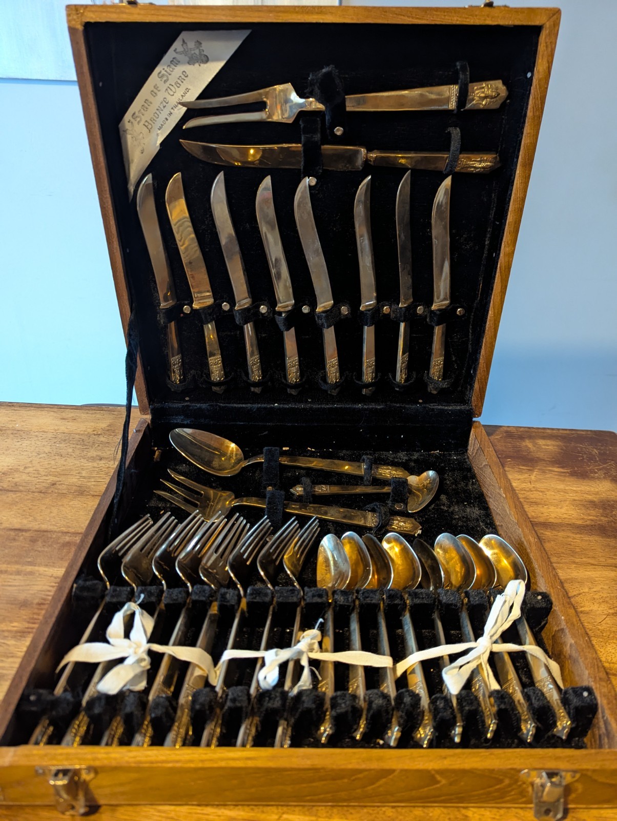 MCM Siam Bronze Flatware 29 Piece Thailand Flatware Set Service for 8