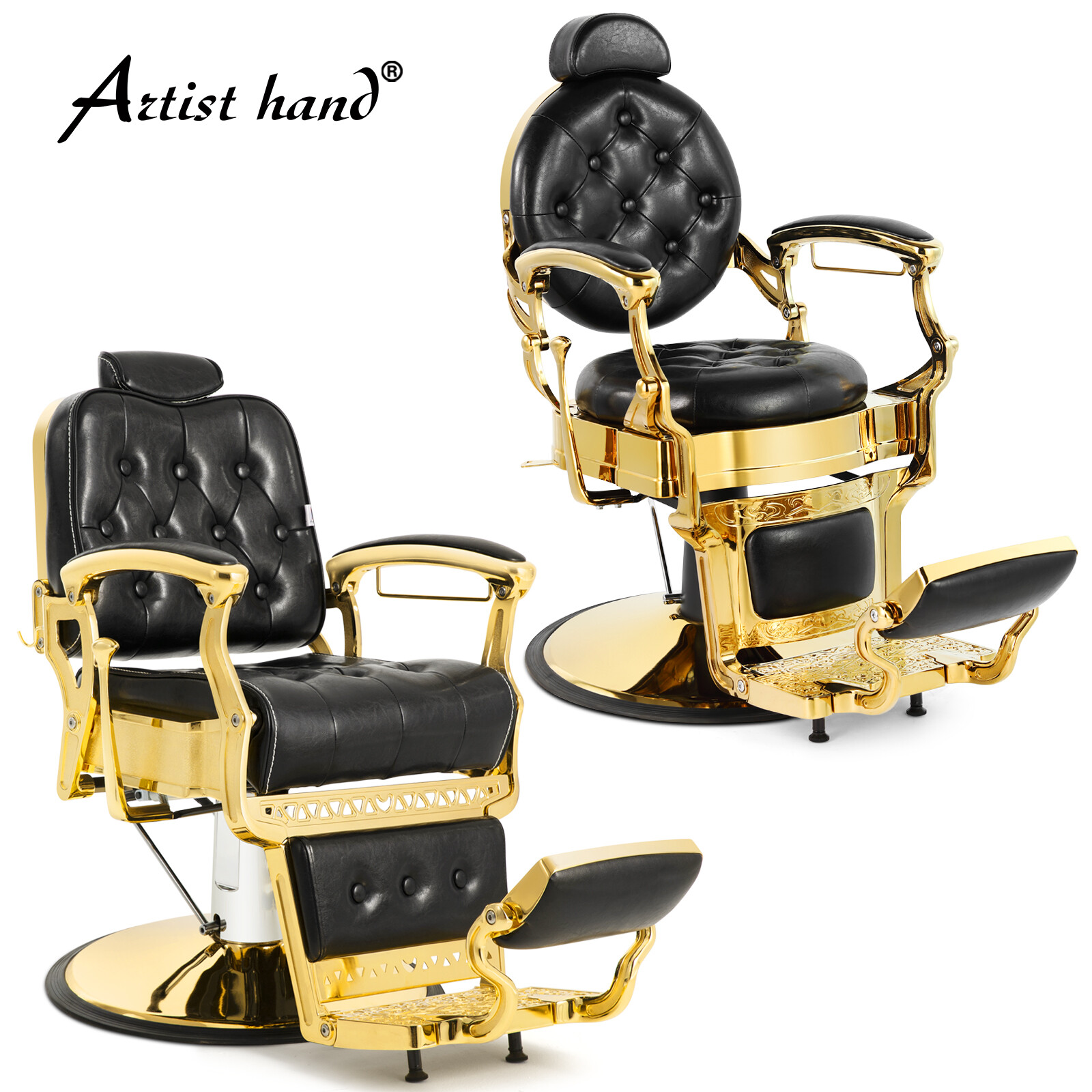 Artist hand Vintage Barber Chair Heavy Duty Hydraulic Recline Salon Beauty(Gold)