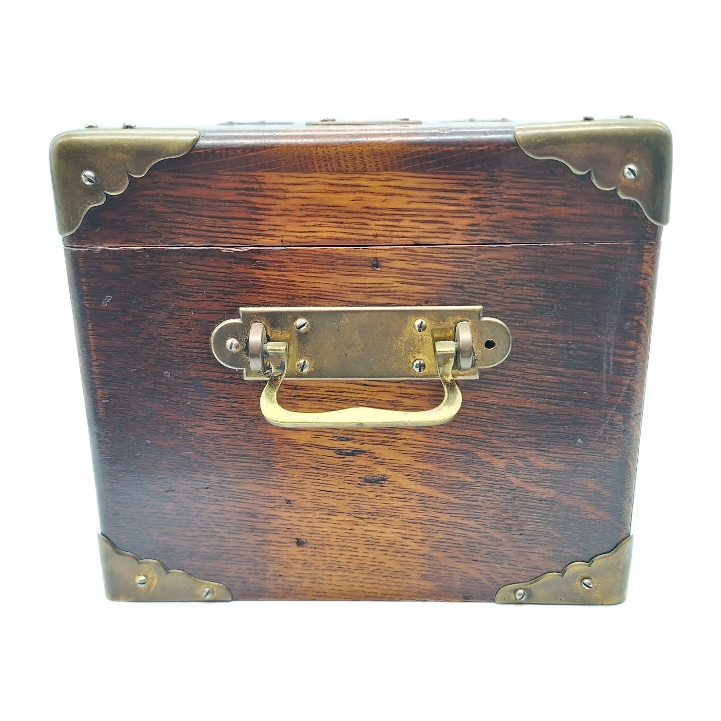 Antique Quarter Sawn Tiger Oak Silver / Flatware Chest Brass Handles Small