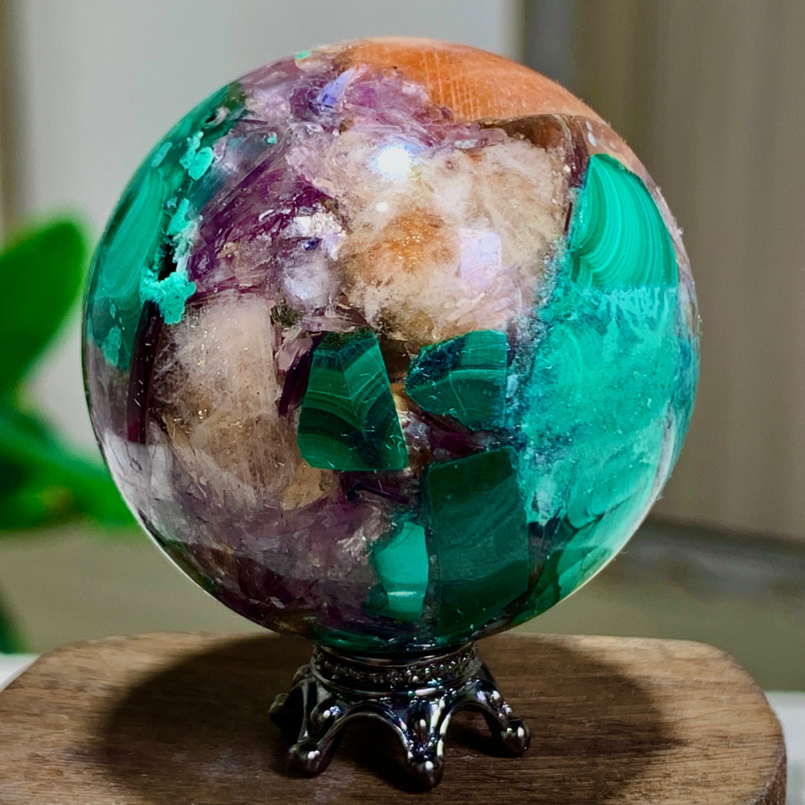 91G Newly discovered rare malachite purple mica symbiotic sphere restoration