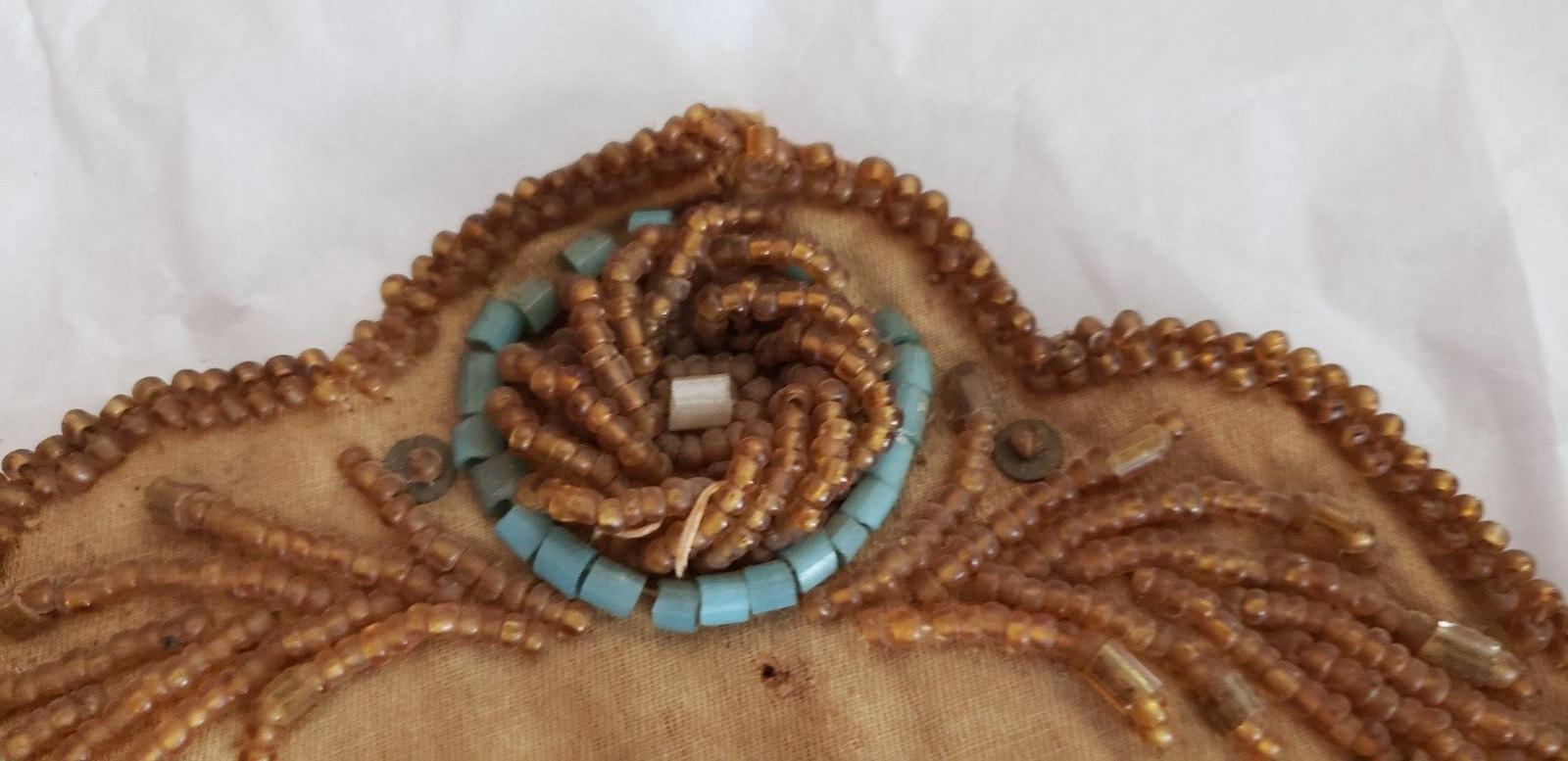 1912 NATIVE AMERICAN VICTORIAN SEED BEADED HAND MADE HANGING MATCH - CARD HOLDER