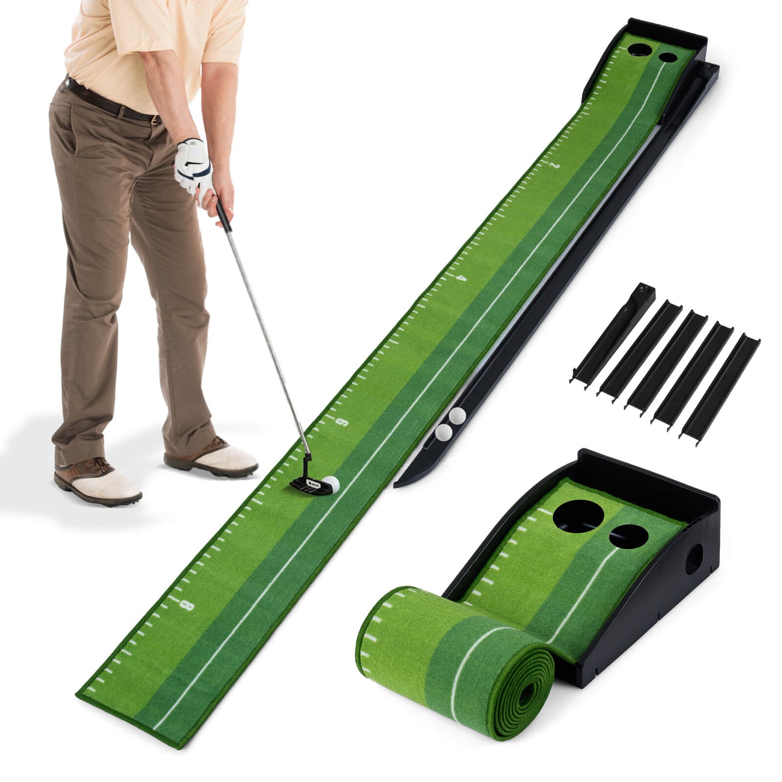 Putting Green Indoor w/Auto Ball Return 3 Putting Practice Balls Non-Slip Base