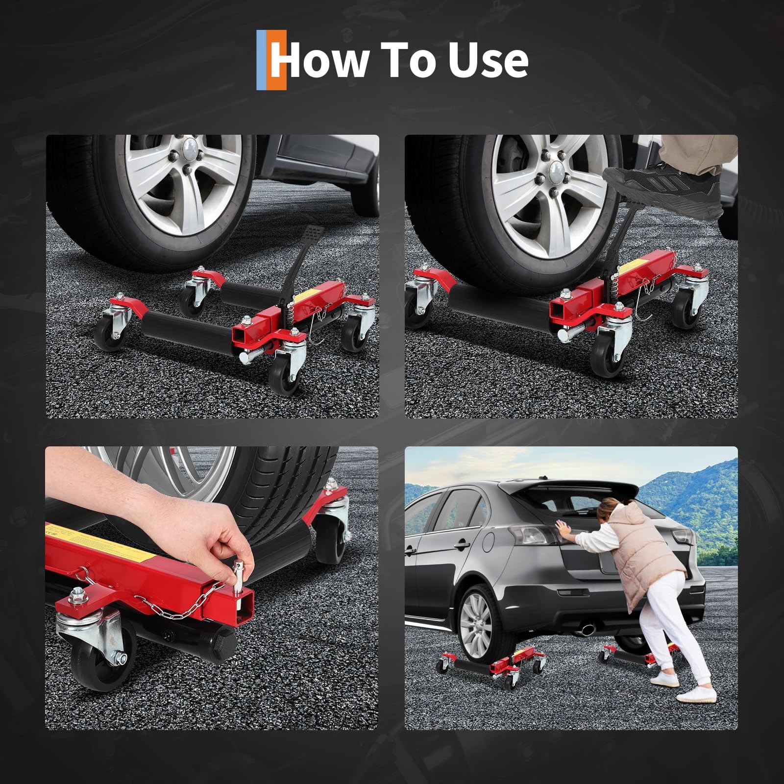 4x Hydraulic Car Wheel Dolly Jack Heavy Duty 6000 LBS Vehicle Skates Positioning