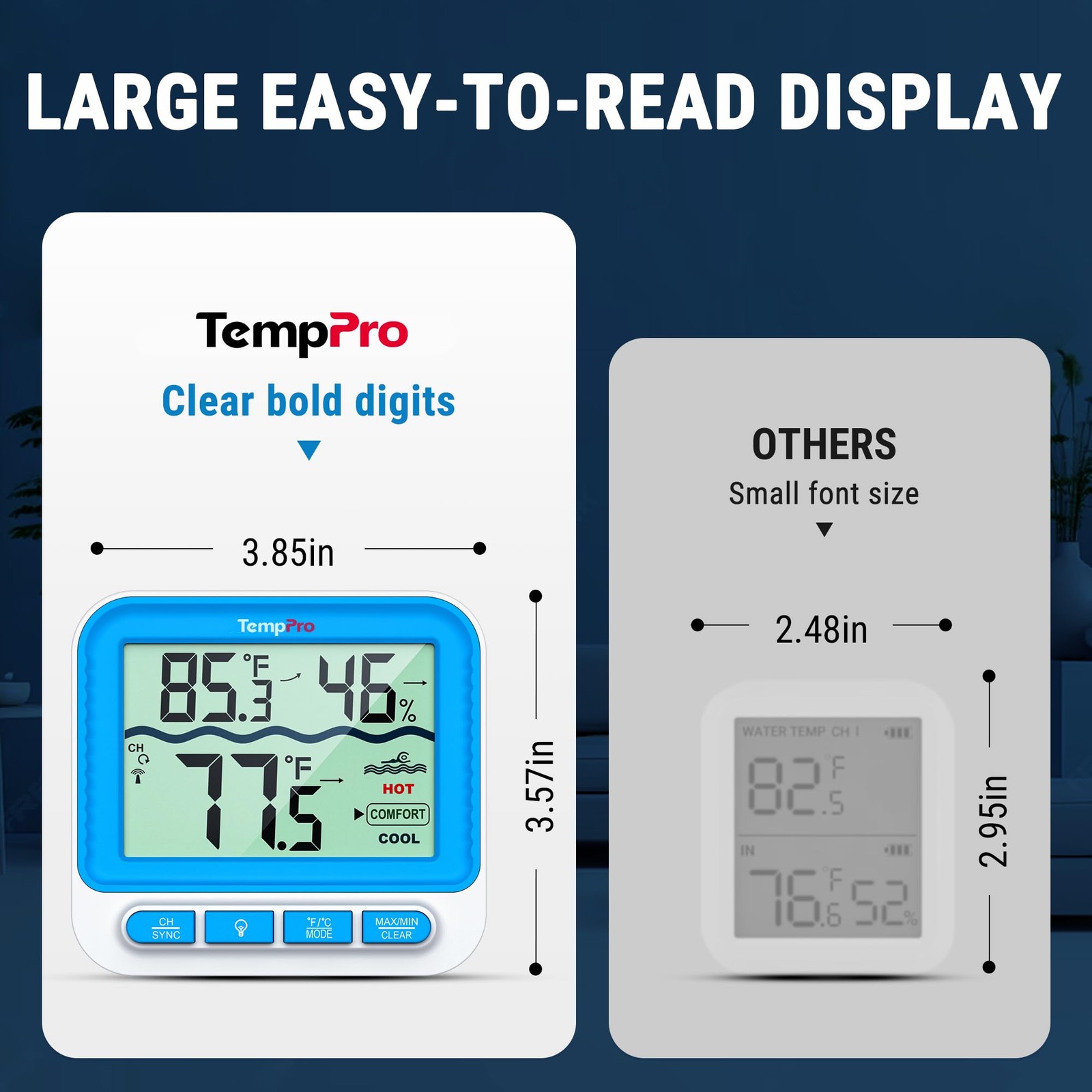 TempPro Waterproof Wireless Pool Thermometer Easy Read, Digital Blue