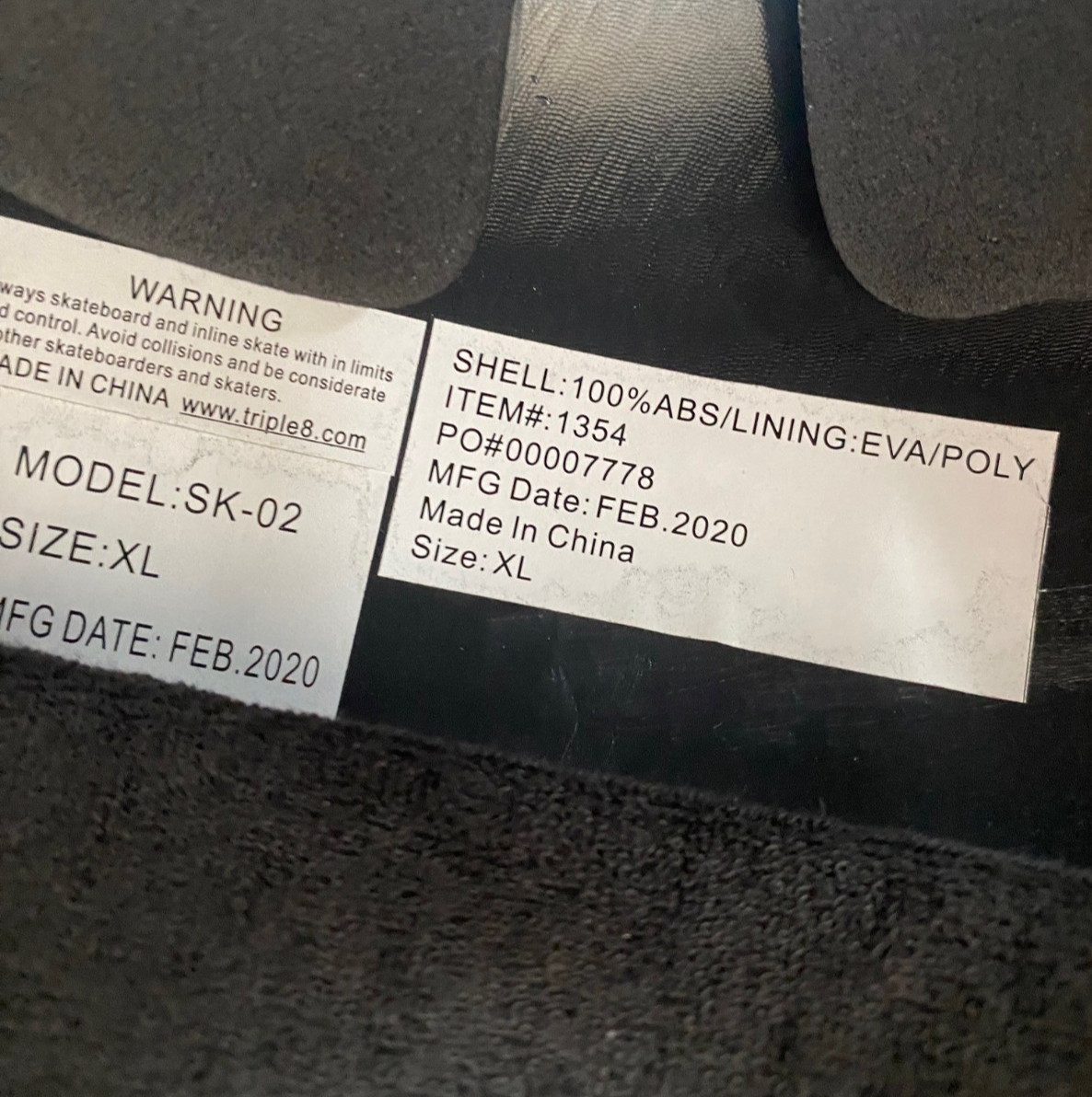 Preowned Triple Eight, Sweatsaver Liner, Skateboarding Helmet, Black, XL