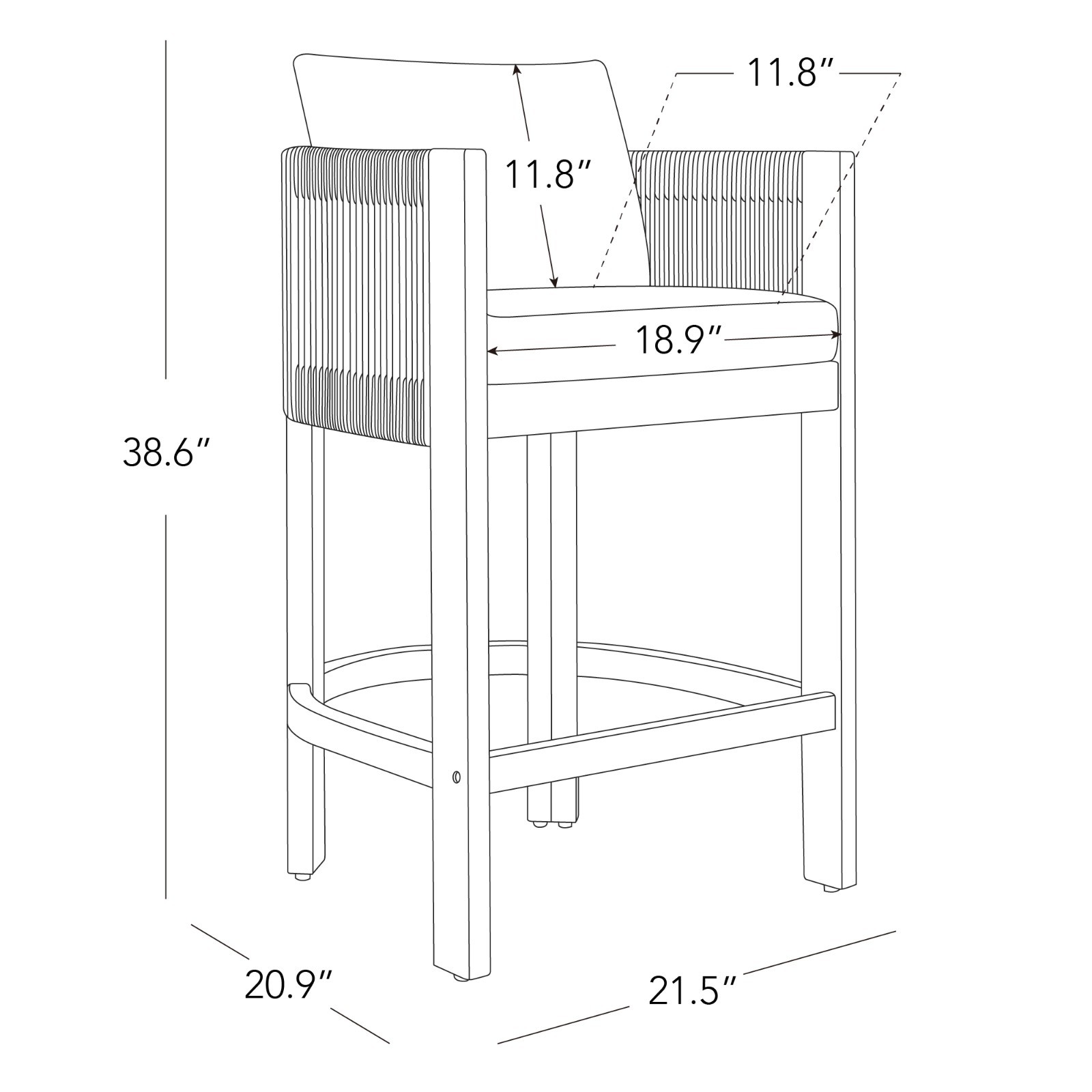 CHITA Cord Braid Barstools Set of 2,Modern Outdoor Woven Rope Counter Stools