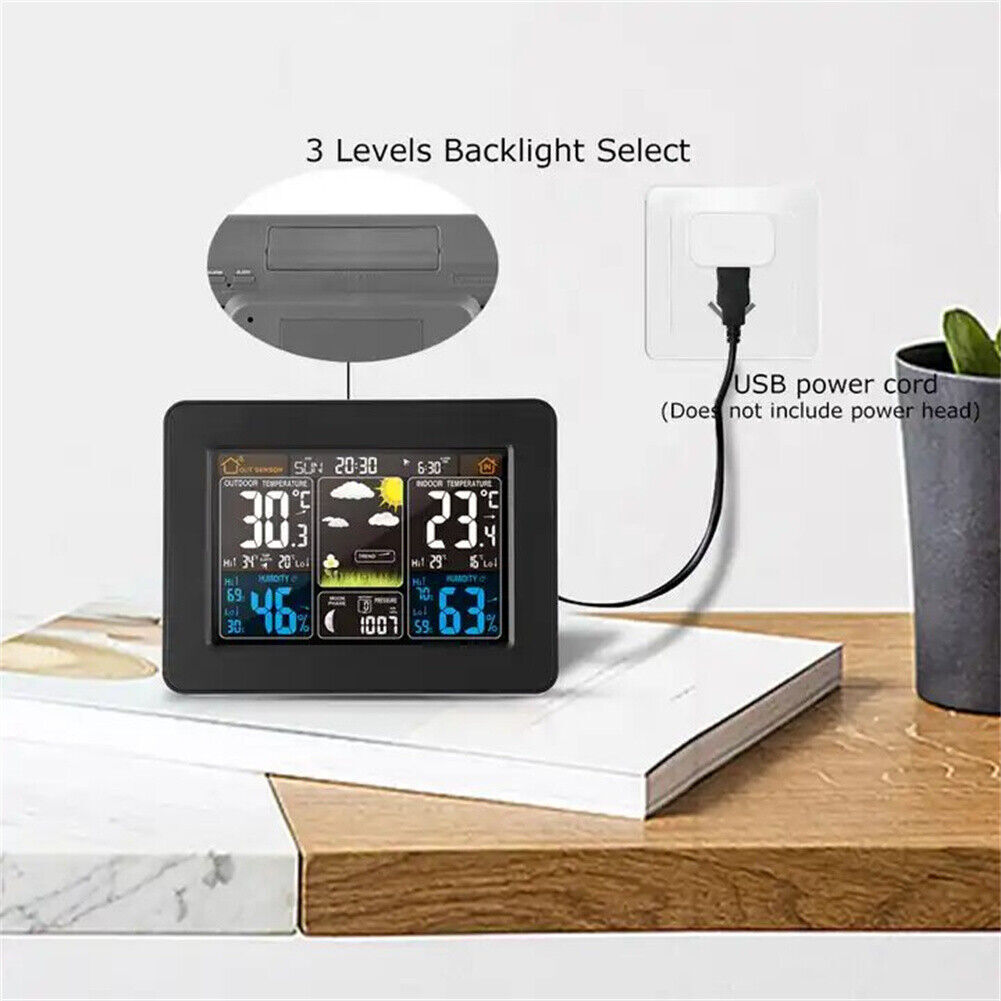 Digital LCD Indoor Outdoor Wireless Weather Station Clock Calendar Thermometer