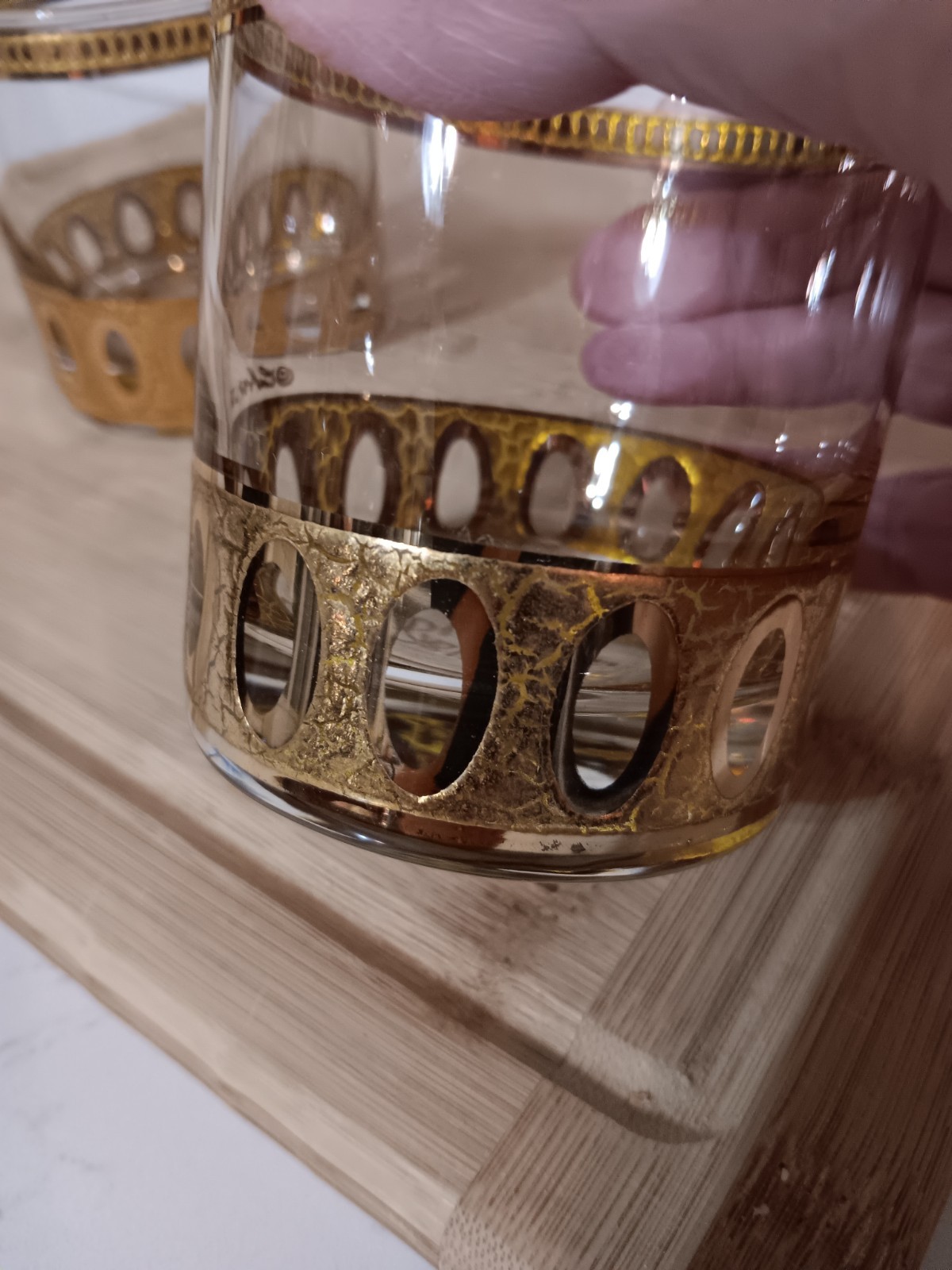 Vtg MCM 60s Culver Antigua Cocktail Shaker Low Ball 5 Pc Barware Set 22k Gold