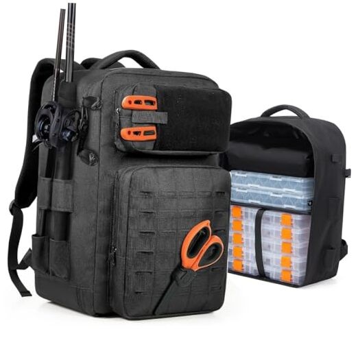 Fishing Tackle Backpack With Rod Holder, 50L Large Tackle Bag for Fishing,