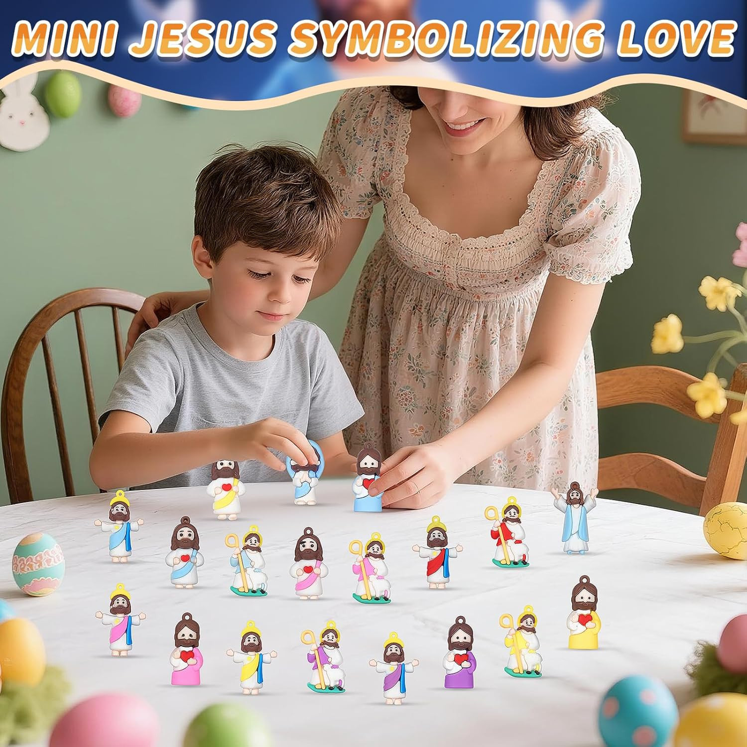 Little Jesus Figures, 60PCS Mini Jesus Figurines in Bulk, Jesus Loves You Tiny J