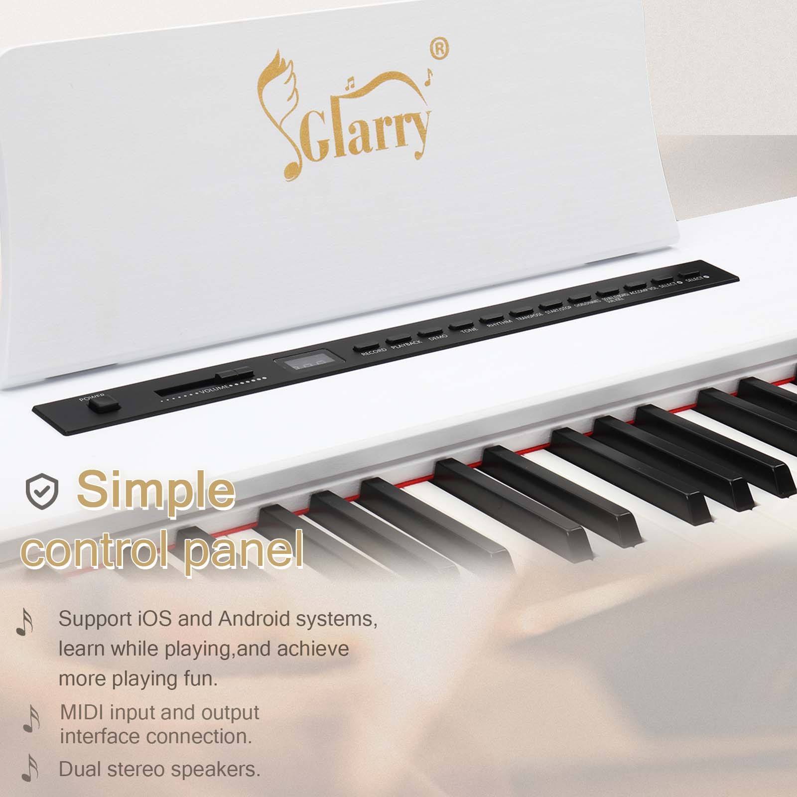 Glarry 88 Keys Full Weighted Hammer Keyboards Electric Piano White