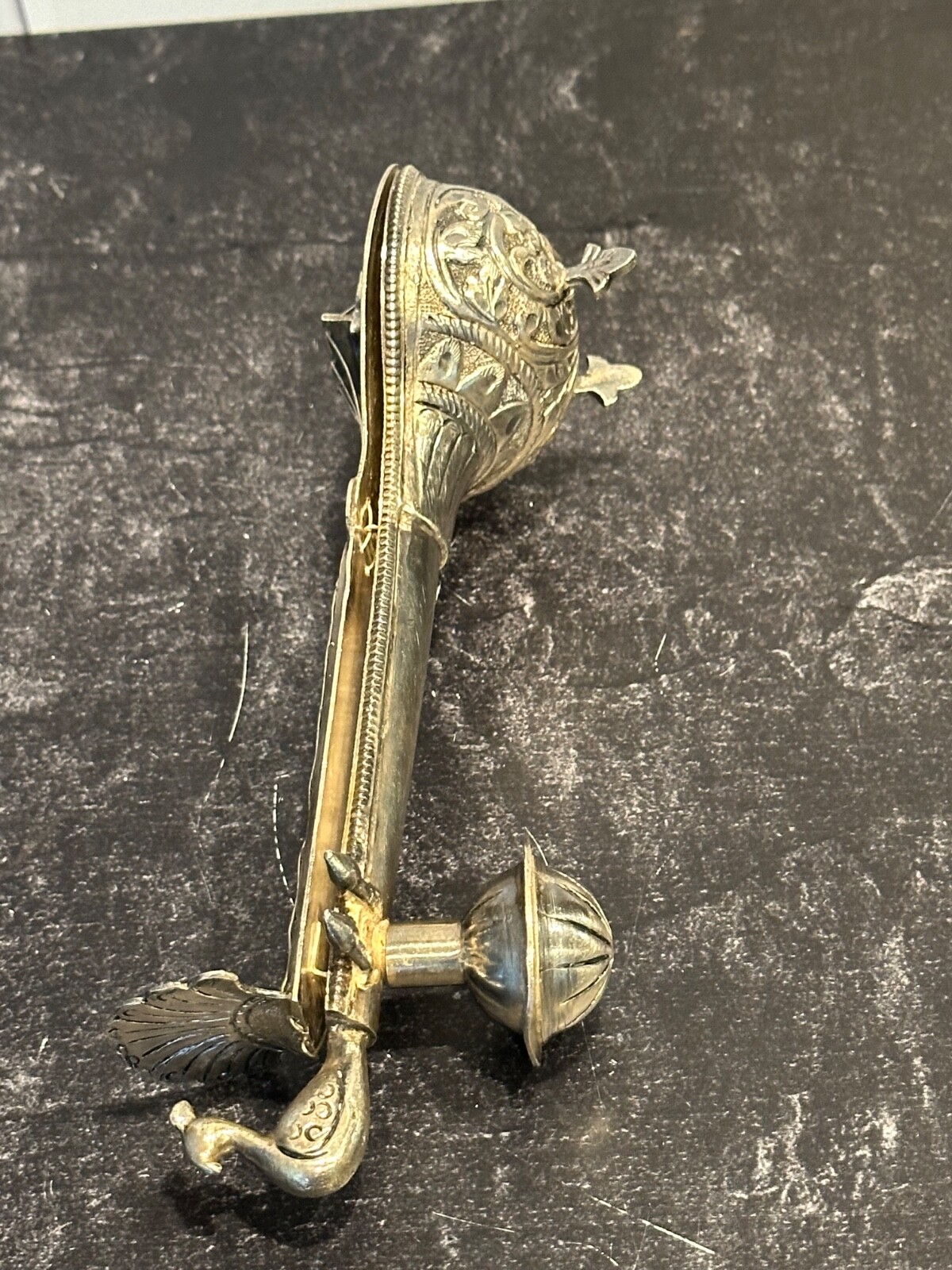 Antique Silver 700 Indian Spice Box /Container Shaped as a Sitar/Stamped