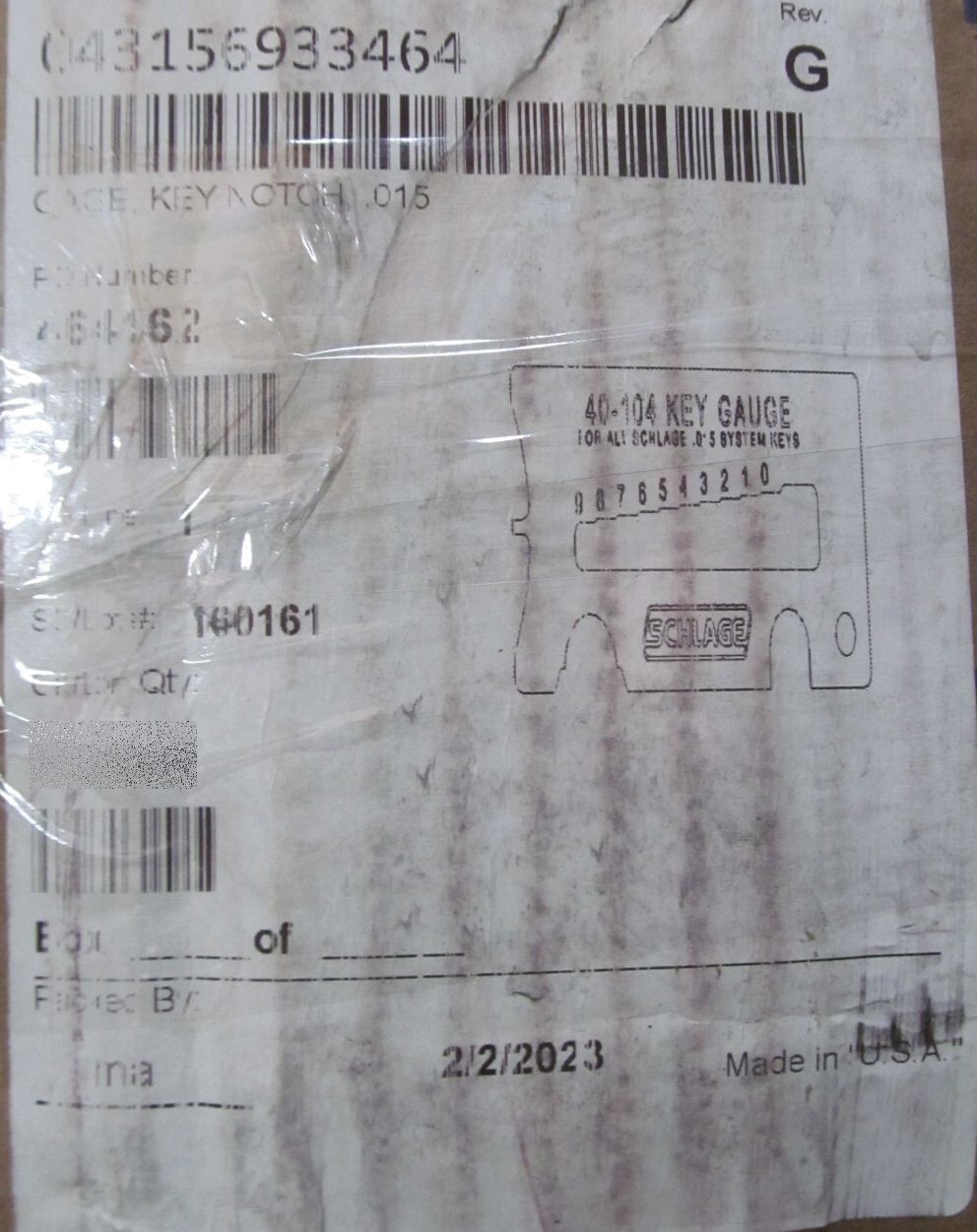 American Ring & Tool Co. Schlage 40-104 Key Gauge For All .015 System Keys