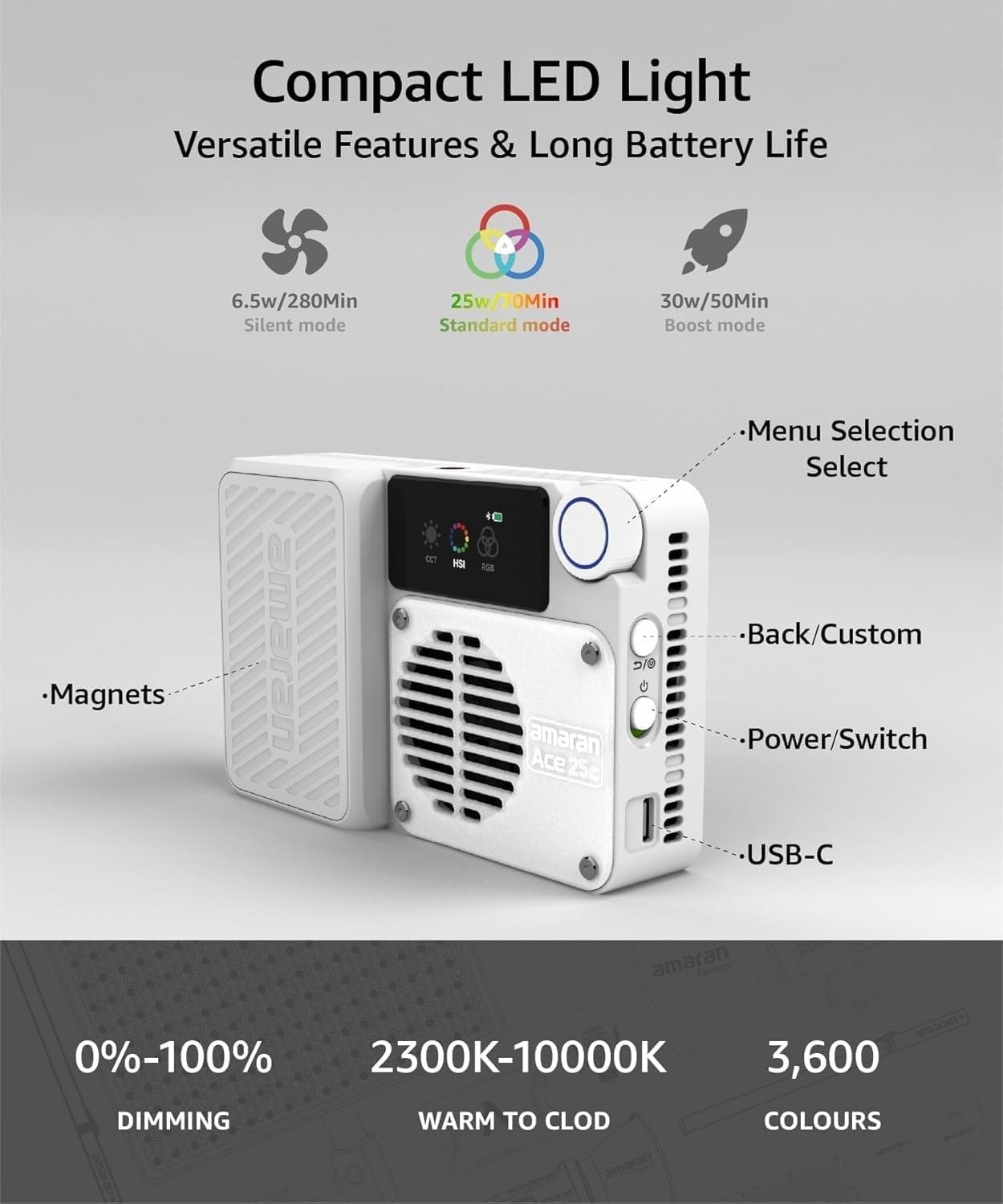 Amaran Ace 25c RGB LED Video Light with Grid, Full Color 2300-10000K