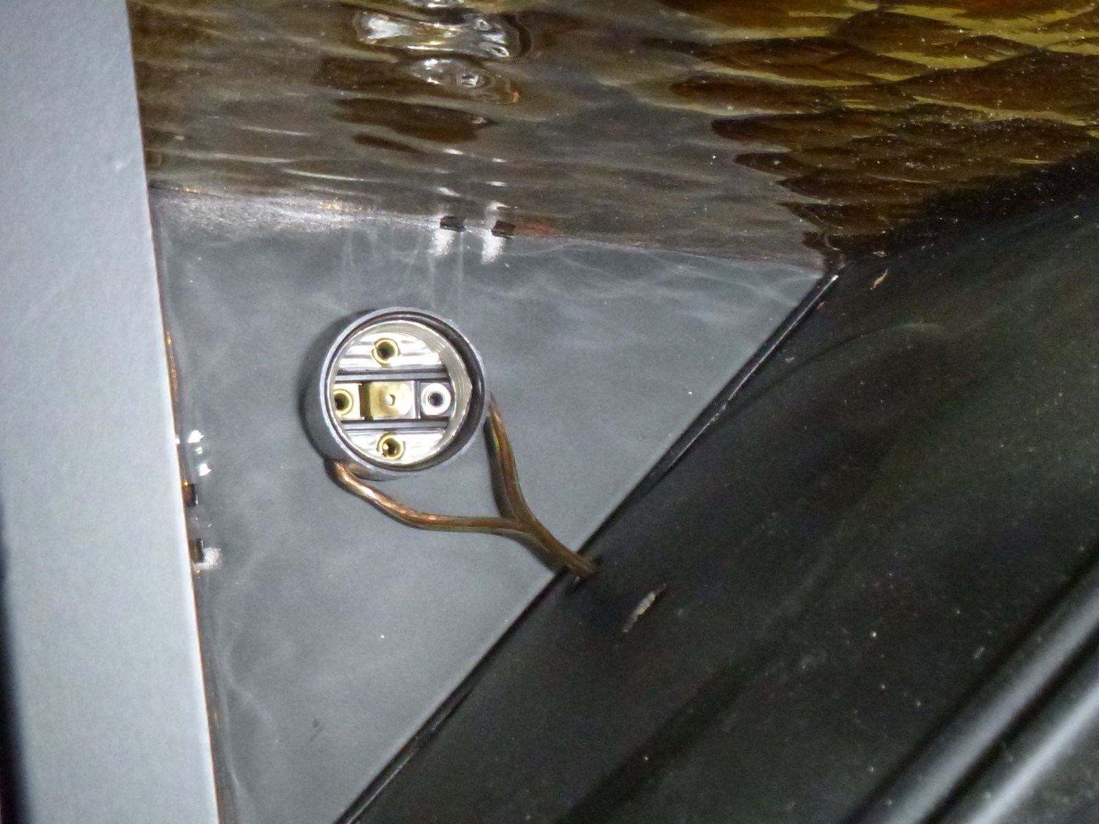 PAIR NOS Vtg 1969 Amber Glass & Black Metal Trianglular Indoor /Outdoor Sconces