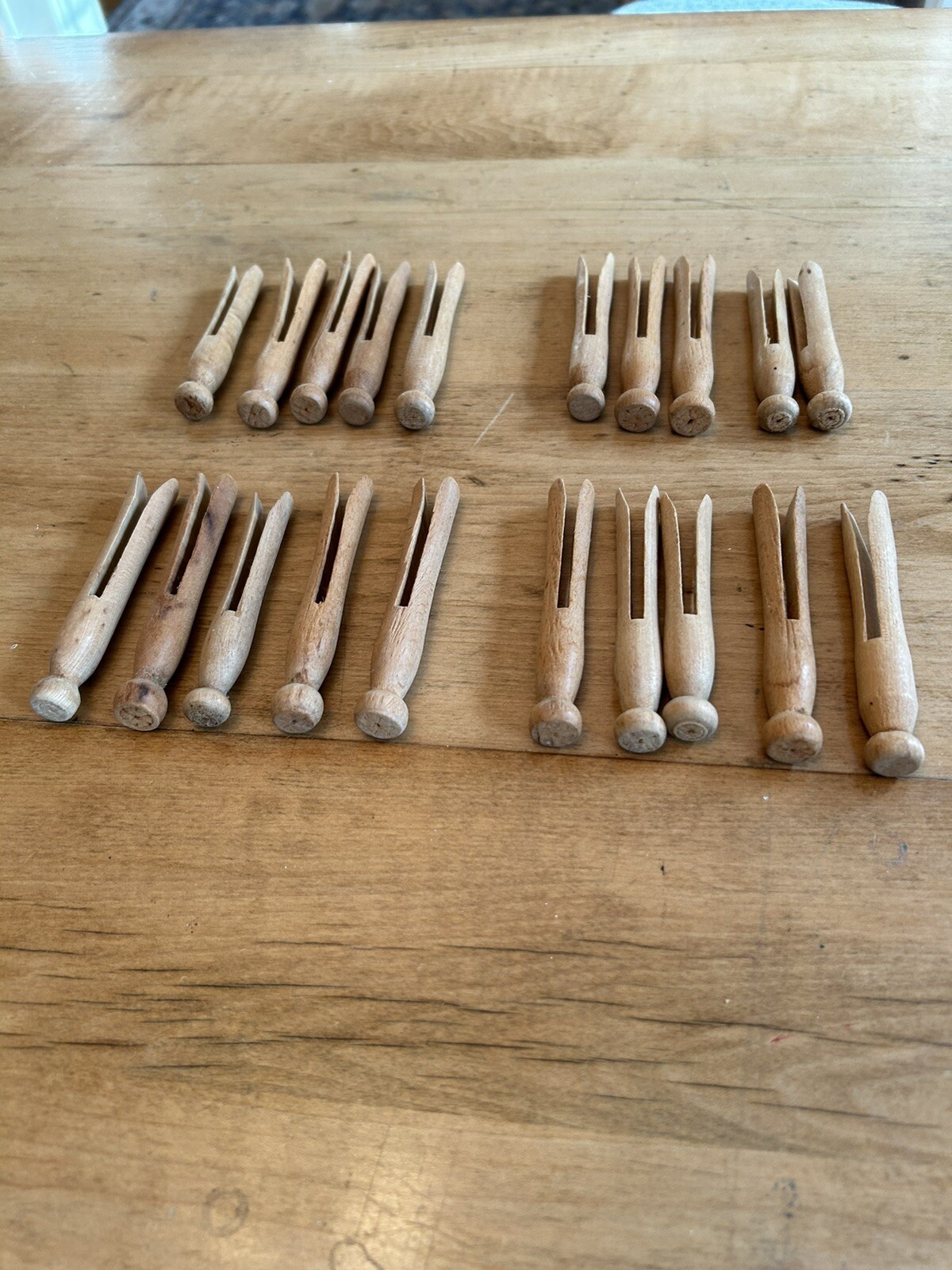 Vintage Wooden Clothes Pins 1950's/Crafts/Round Head Flat Top - 20 Quantity