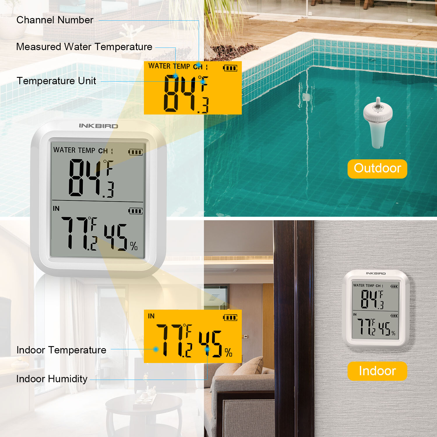 Floating Spas Thermometers Wireless Remote Swimming Pool Water Temperature Test
