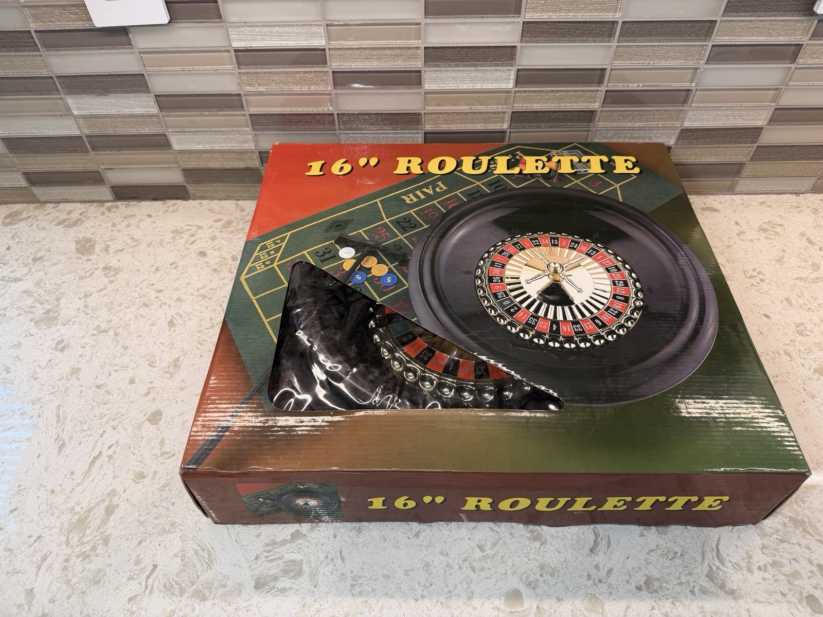 16 Inch Roulette Wheel Game Set with Game Layout, Mini Chips, Rake