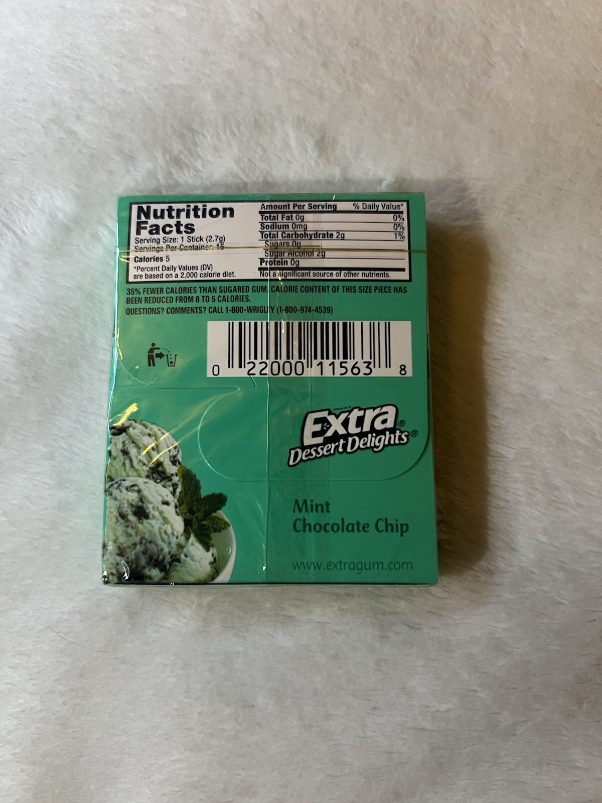 Wrigley's Extra Mint Chocolate Chip Sugarfree Gum 15 sticks of Gum New