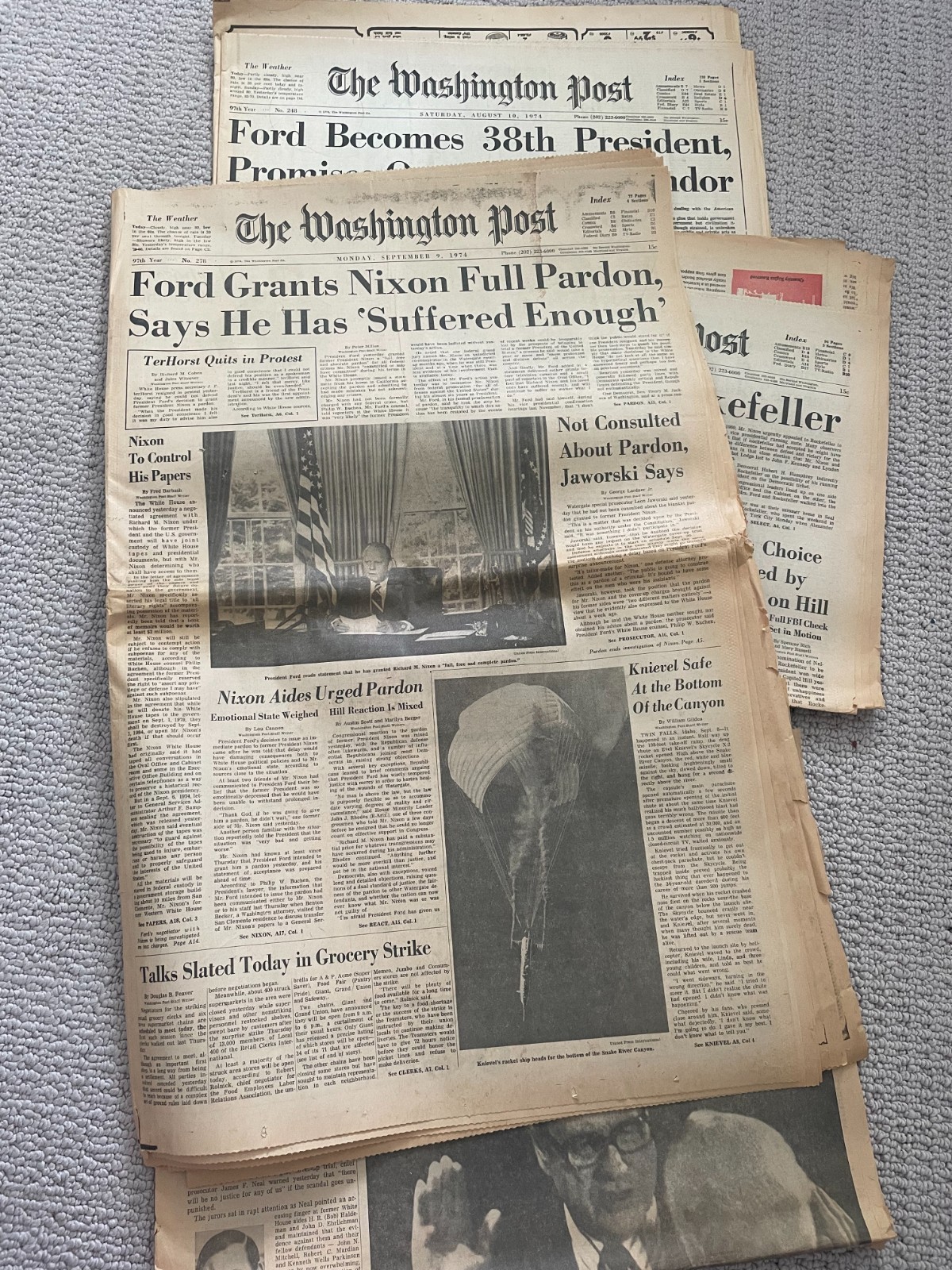 VINTAGE! Washington Post Ford-Nixon-Rockefeller Headlines 1974 Set of 4!