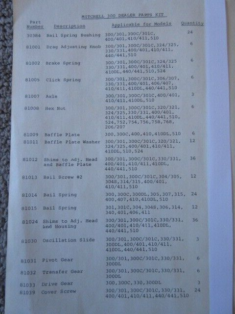 Mitchell 300's/400's/500's Reel Parts