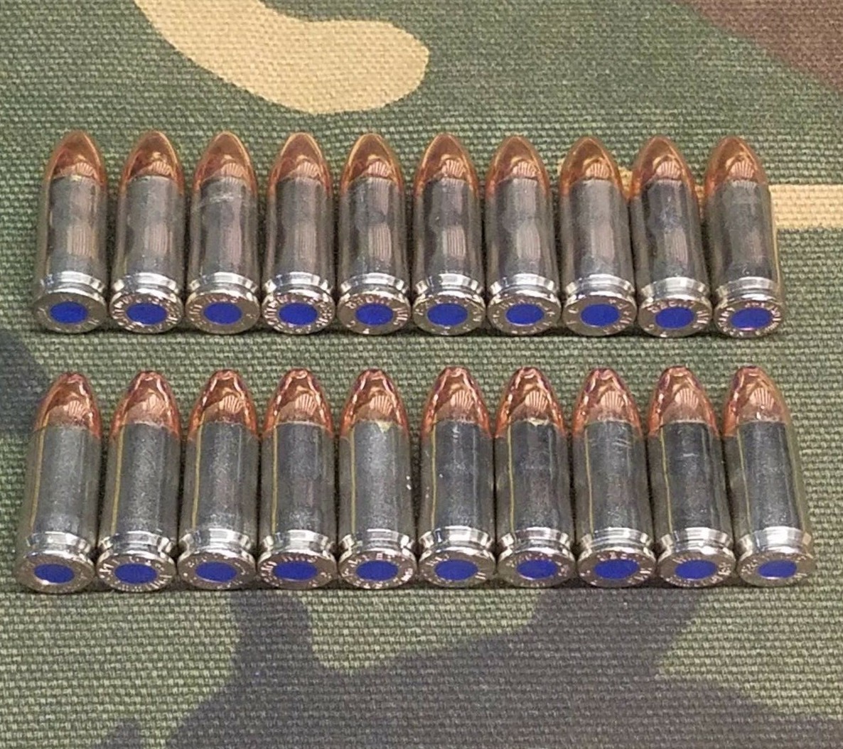 9MM LUGER SNAP CAPS SET OF 20 (NICKEL+BLUE) REAL 115GN WEIGHT!!!