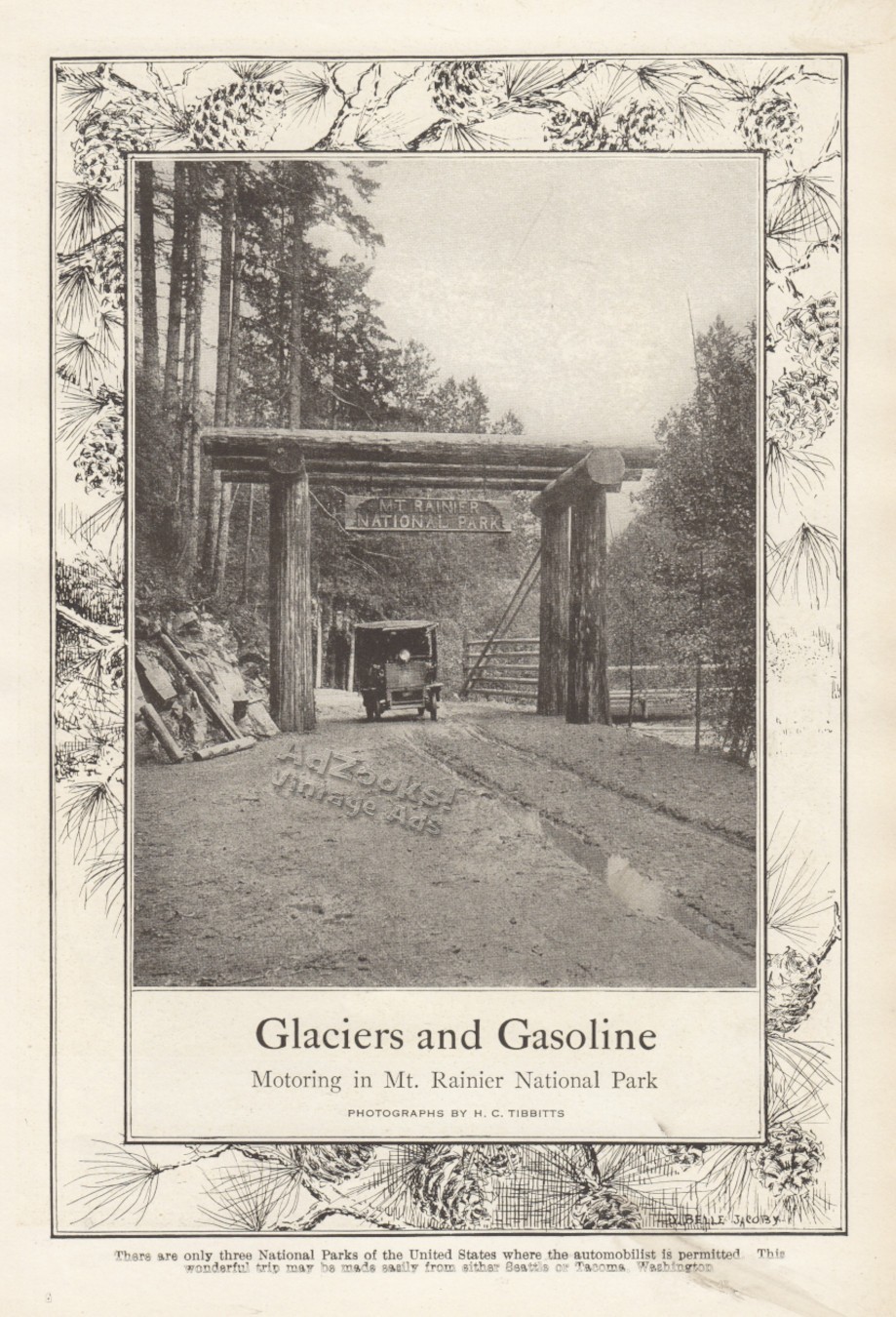 1912 Motoring in Mount Rainier National Park Print Article – Tour Bus & Inn Pix