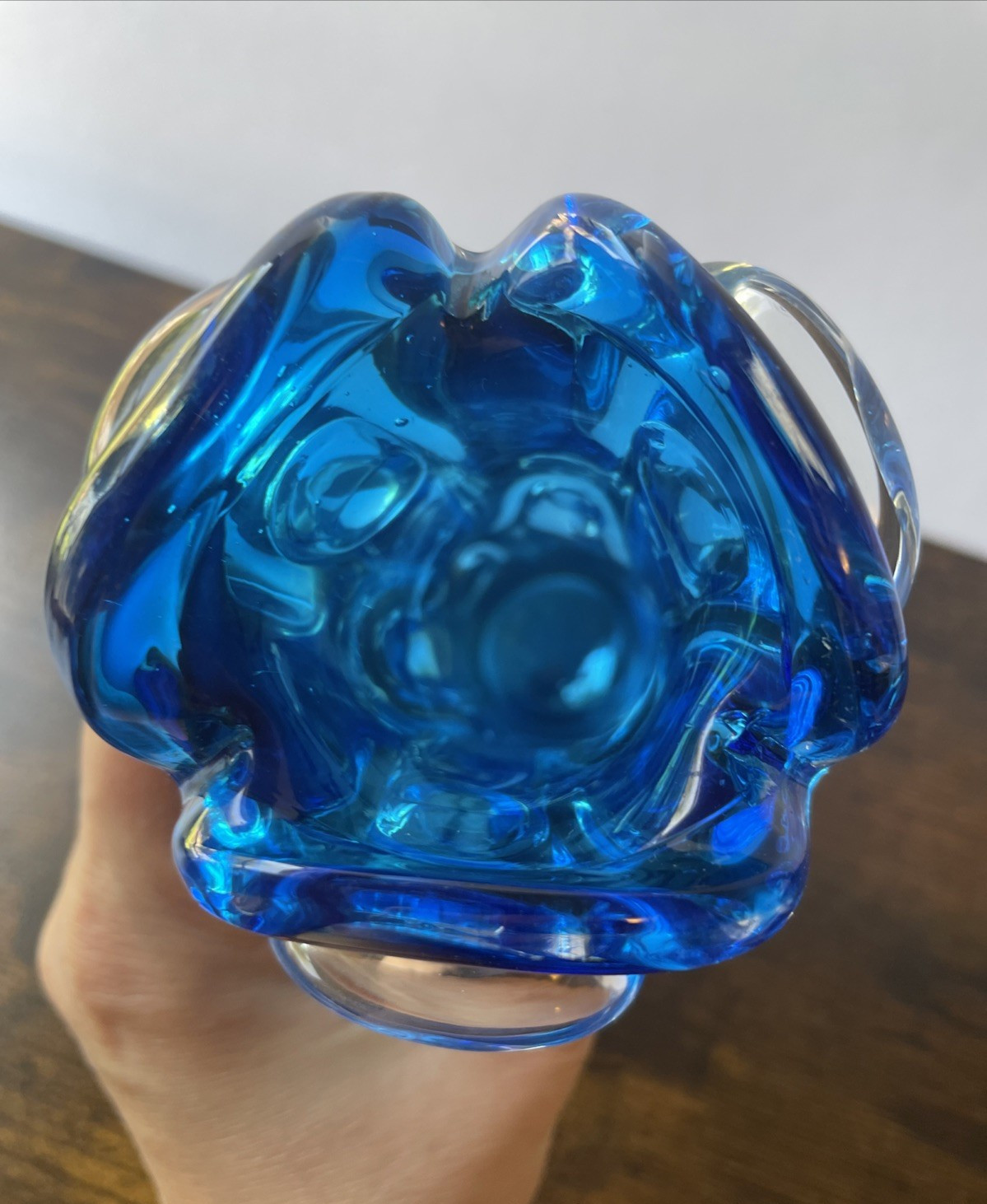 Vintage Art Glass Vase Jan Beranek for Skrdlovice Organic Shape Czech Bohemian