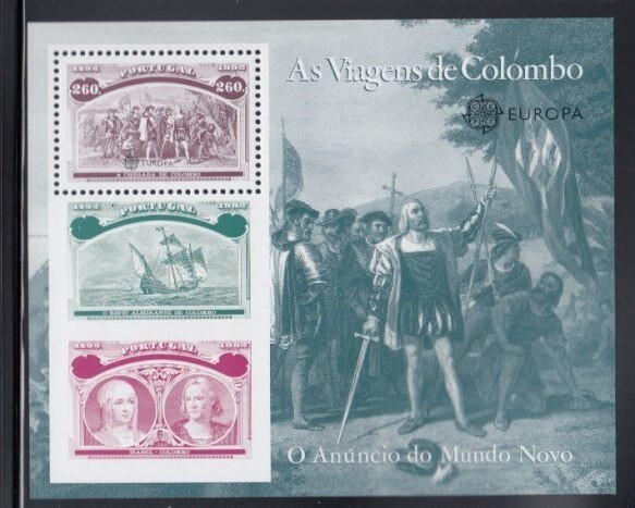 PORTUGAL Columbus Lands in the New World MNH souvenir sheet