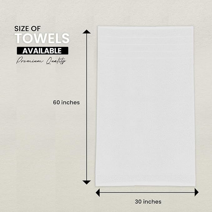 White Bath Towels - 2 Pack | 30"x60", 600 GSM Towels for Bathroom Ultra Plush