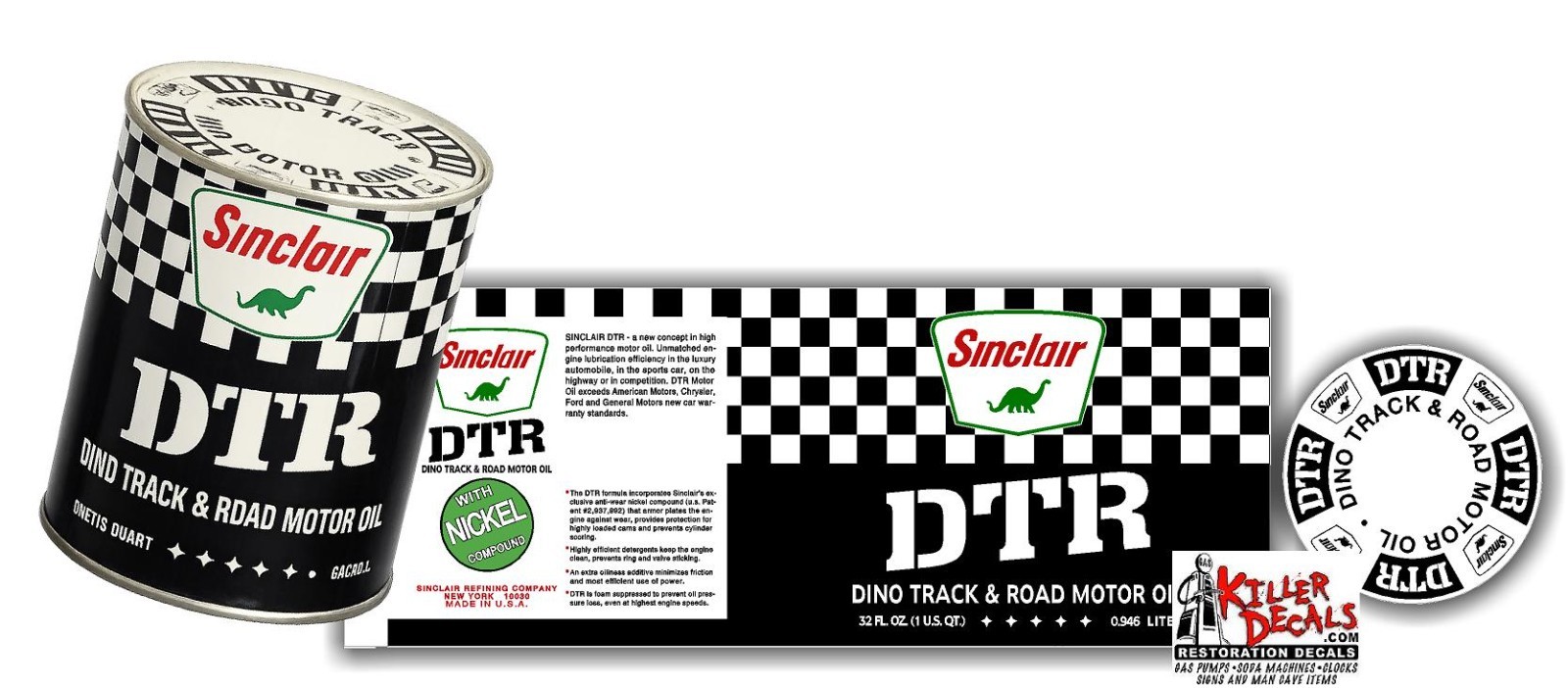 (canwrap-29) SINCLAIR DTR RACE OIL CAN WRAP DECAL -MAKE YOUR OWN- WITH LID DECAL