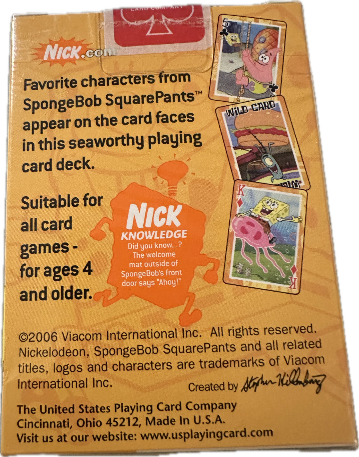 Bicycle Nickelodeon Playing Cards Deck Spongebob Squarepants Ohio Made 2006 Nick