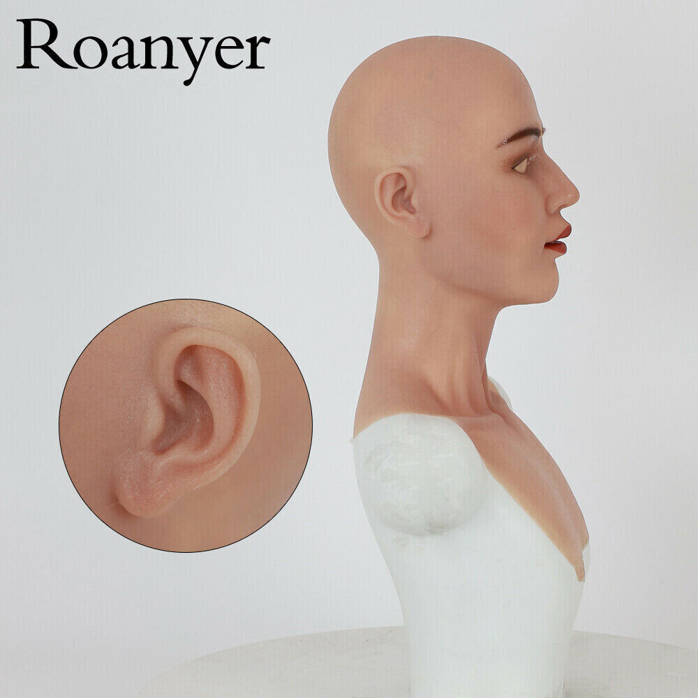 Roanyer Silicone Female Realistic Fancy Human Skin Mask Neck Cover Crossdresser