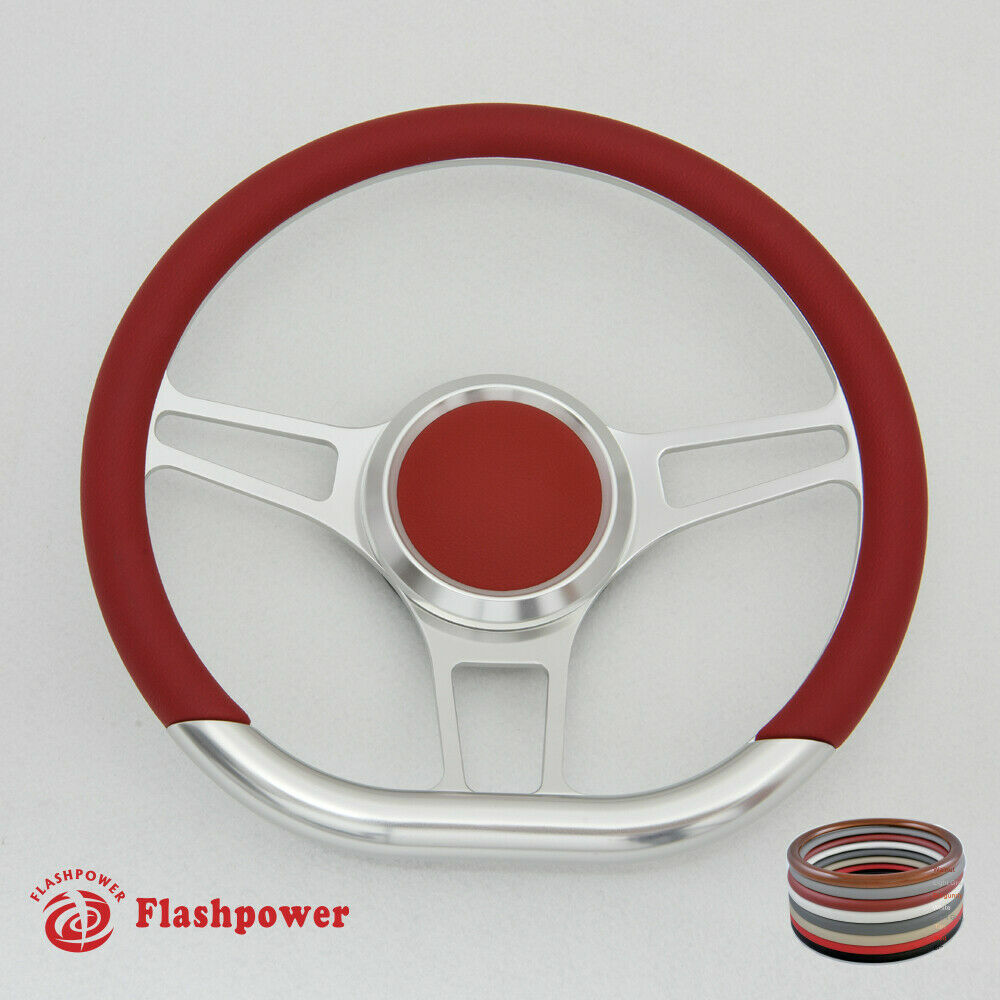 14" D Type Billet Steering Wheel Red Half Wrap Chevy Ididit FlamingRiver