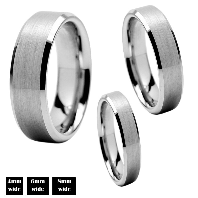 Tungsten Carbide Silver Wedding Band Mens Women Brushed Comfort Fit Ring 6mm 8mm