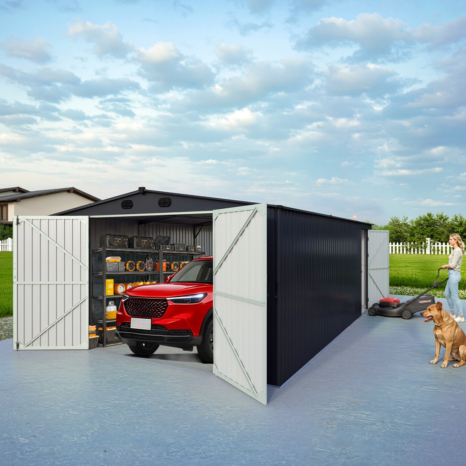 13x20FT Galvanized Metal Outdoor Storage Shed Livestock Garage Free shipping