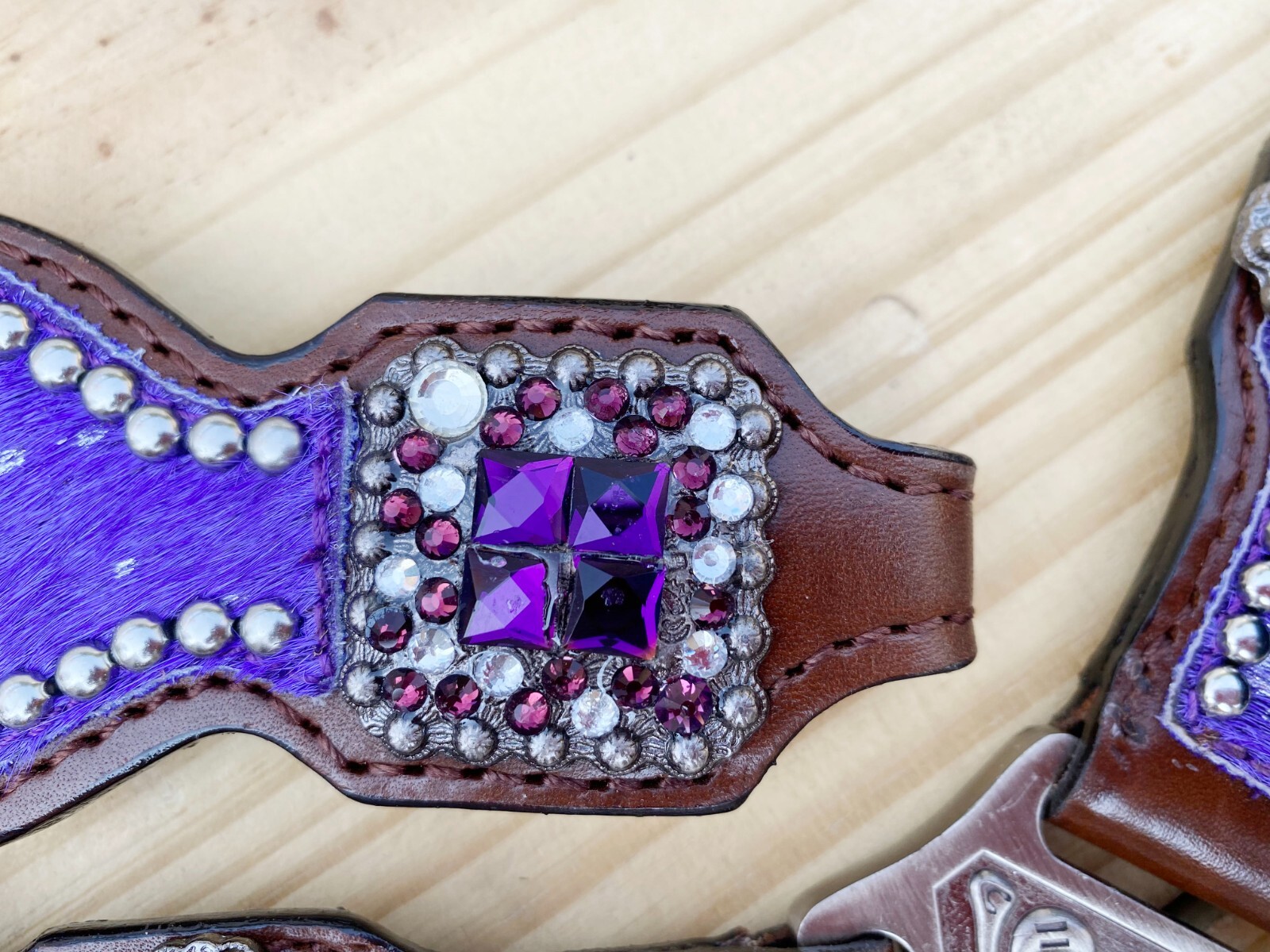 MOUSM Western Leather Headstall and Breast Collar Tack Set for Horses - Purple