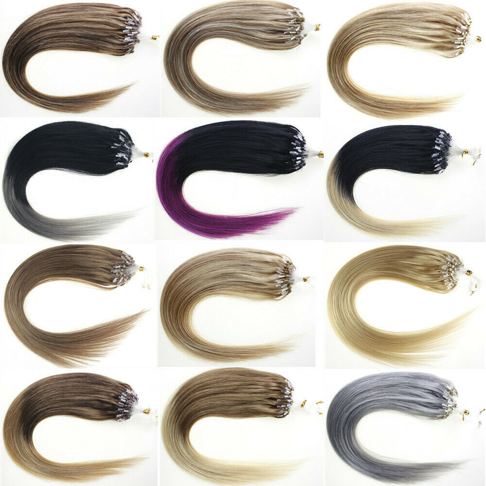 Micro Ring Loop Tip Remy Human Hair Extensions Straight Micro Beads Link Hair US