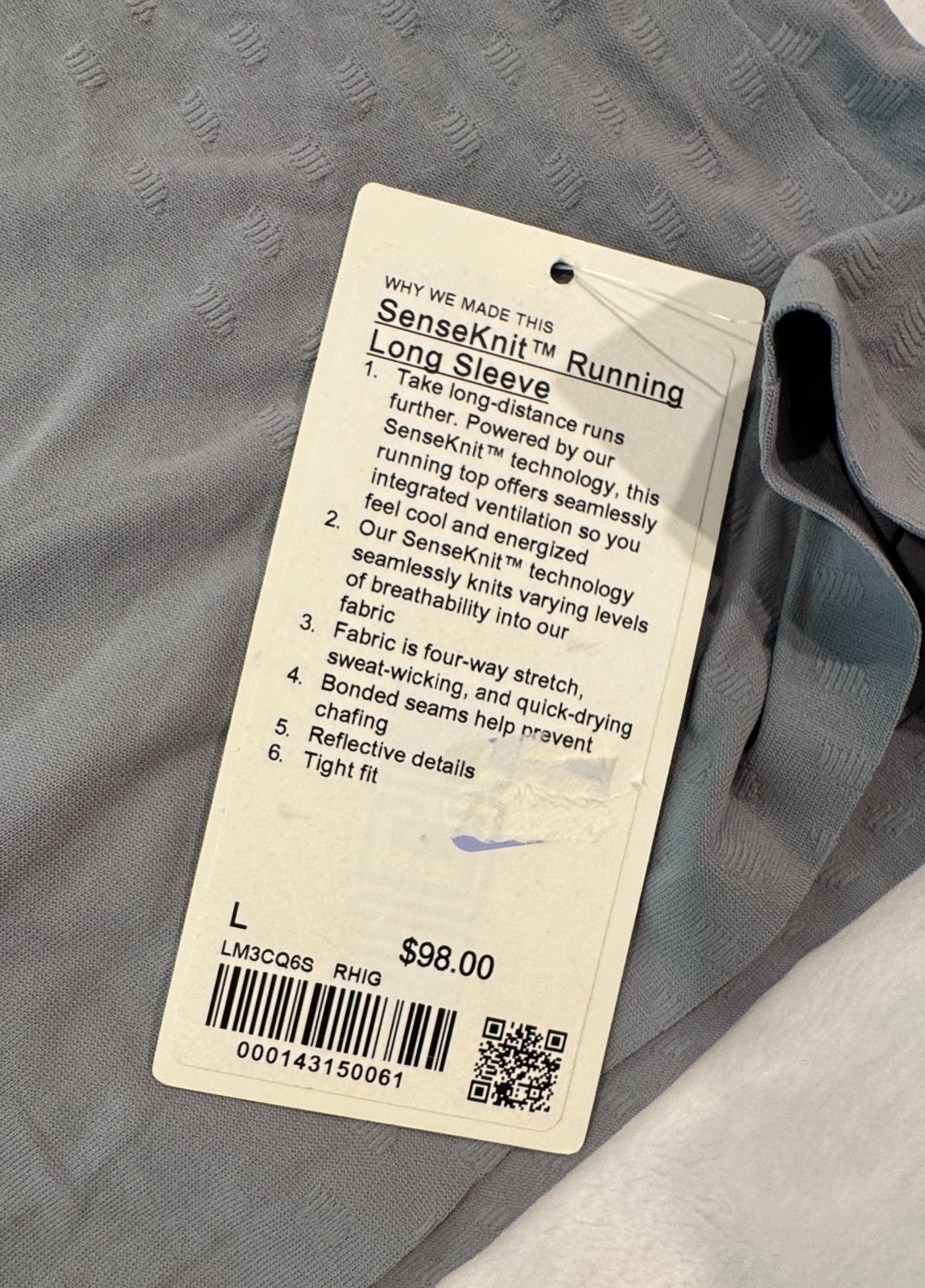 Lululemon SenseKnit Running Long Sleeve Men's L Rhino Gray Compression Fit