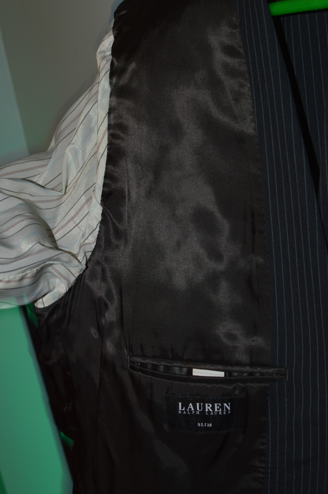 (2Pc Suit 46L 46 Long L) LAUREN RALPH LAUREN black Striped Slim Fit Suit 38x31