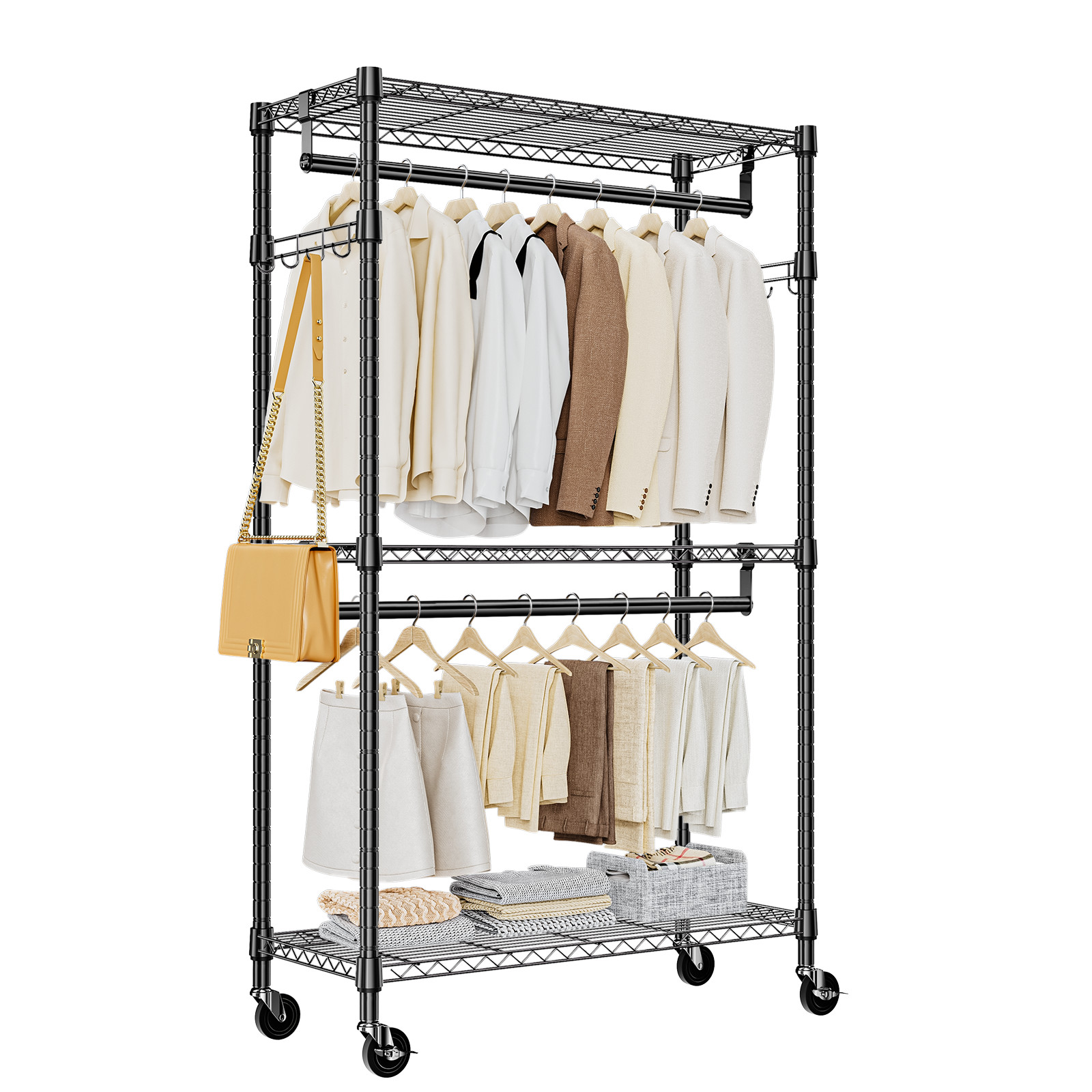 75 in Garment Rack Storage Closet Clothing on Wheels Hanging Clothes Heavy Duty