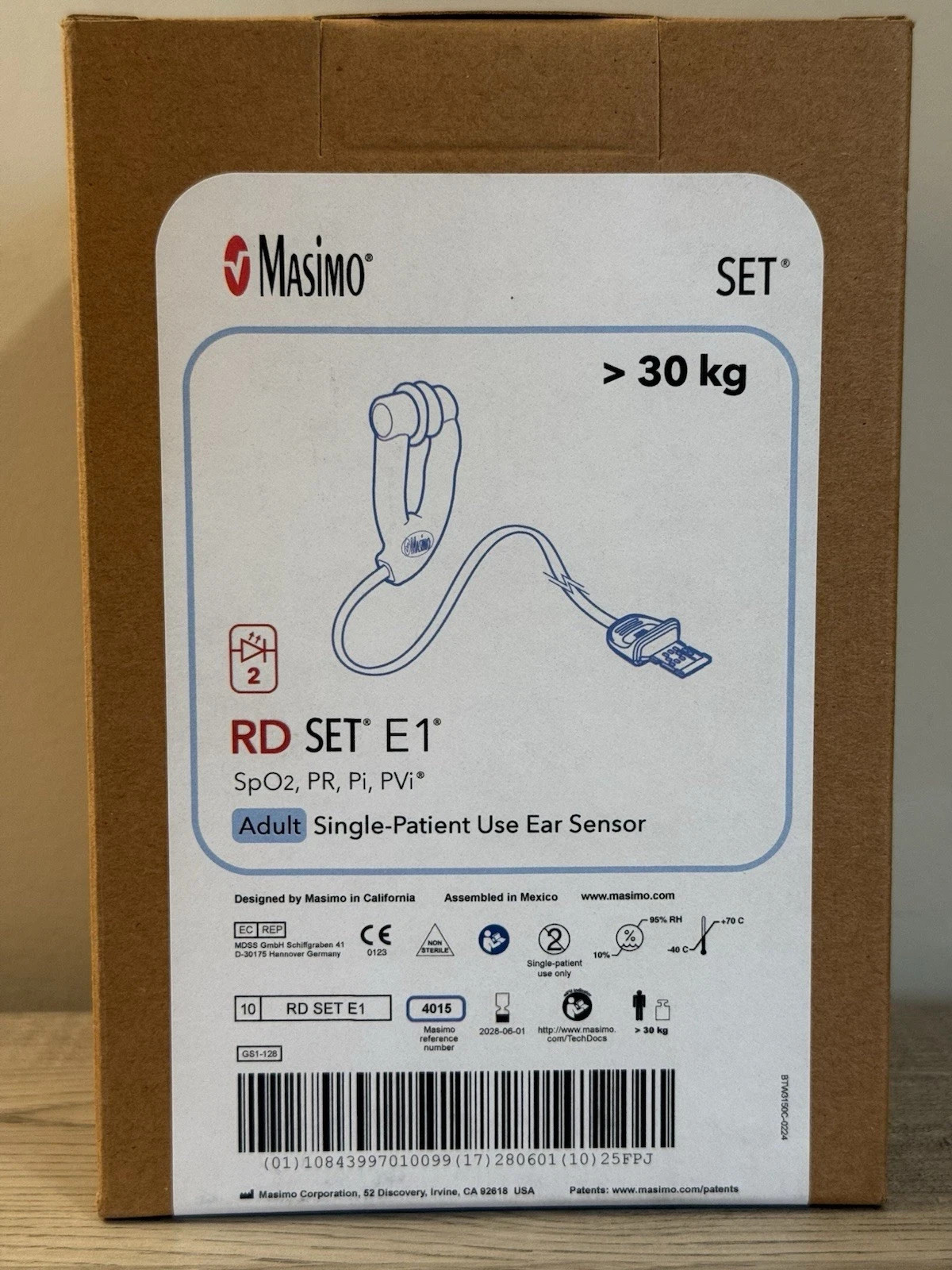 Masimo RD SET E1 Adult Ear Sensor Ref 4015, Box of 10, Exp 08/2028