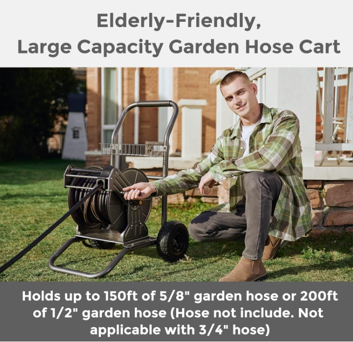 Giraffe Tools Garden Hose Reel Cart with Wheels Heavy Duty Yard