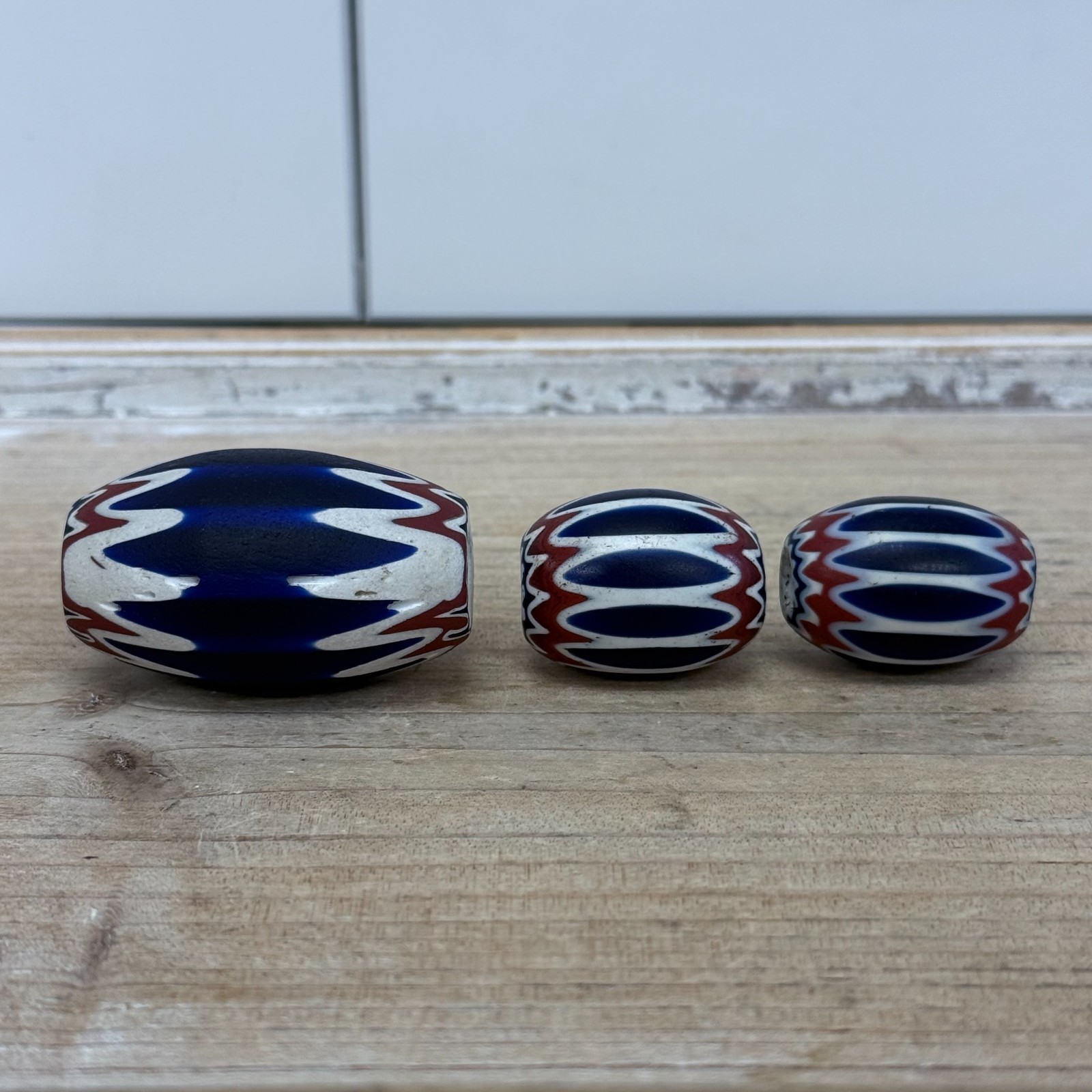 Venetian Chevron Trade Beads Set of 3 Antique African Glass Millefiori