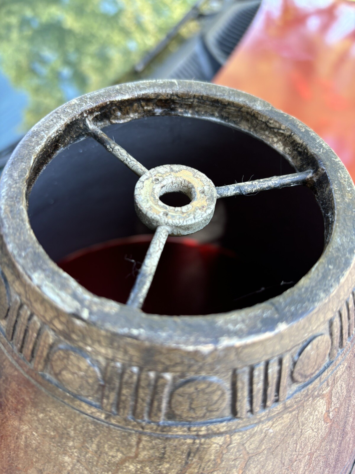 Rare UNIQUE Vintage Ceramic Clay ceramic Lamp Shade Heavy Brown Pottery Tribal